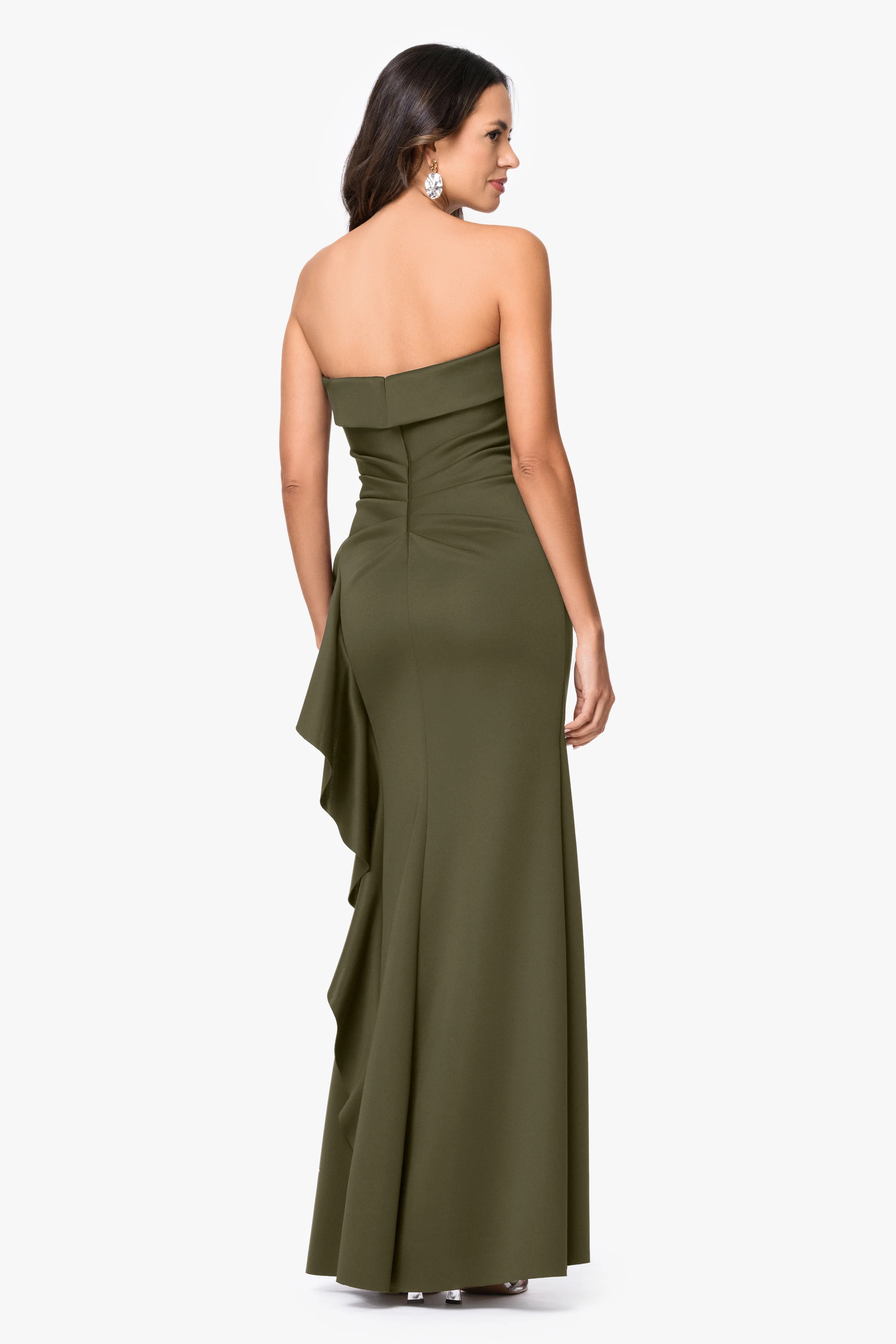 "Jacqueline" Techno Scuba Strapless Ruffle Floor Length Dress - Image 28