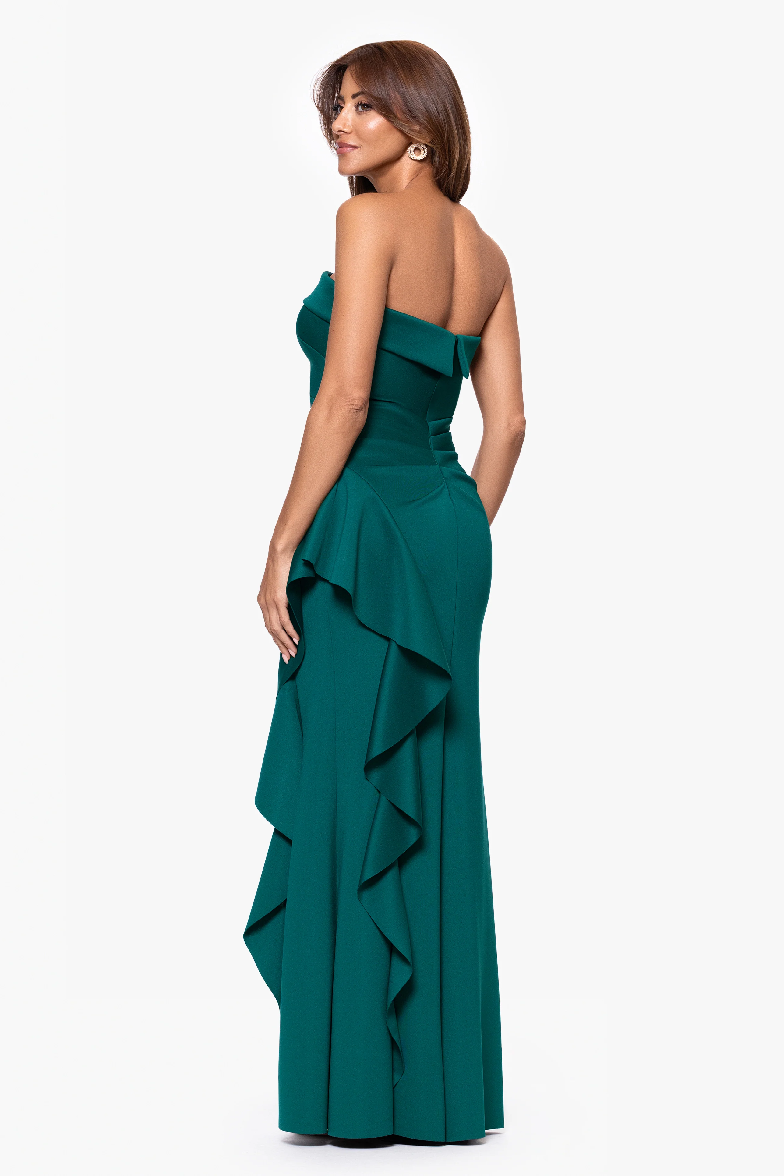 "Jacqueline" Techno Scuba Strapless Ruffle Floor Length Dress - Image 3