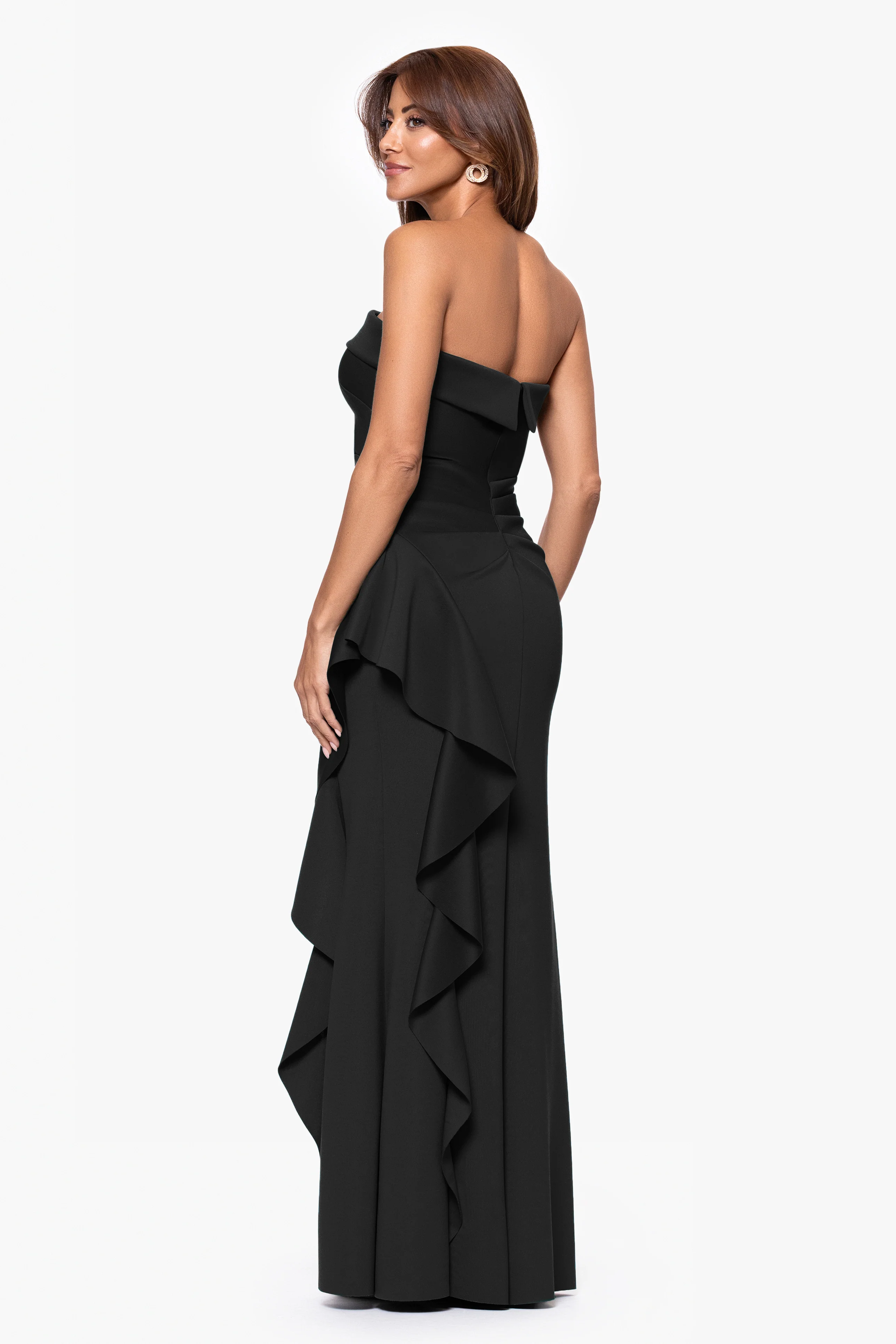 "Jacqueline" Techno Scuba Strapless Ruffle Floor Length Dress - Image 8