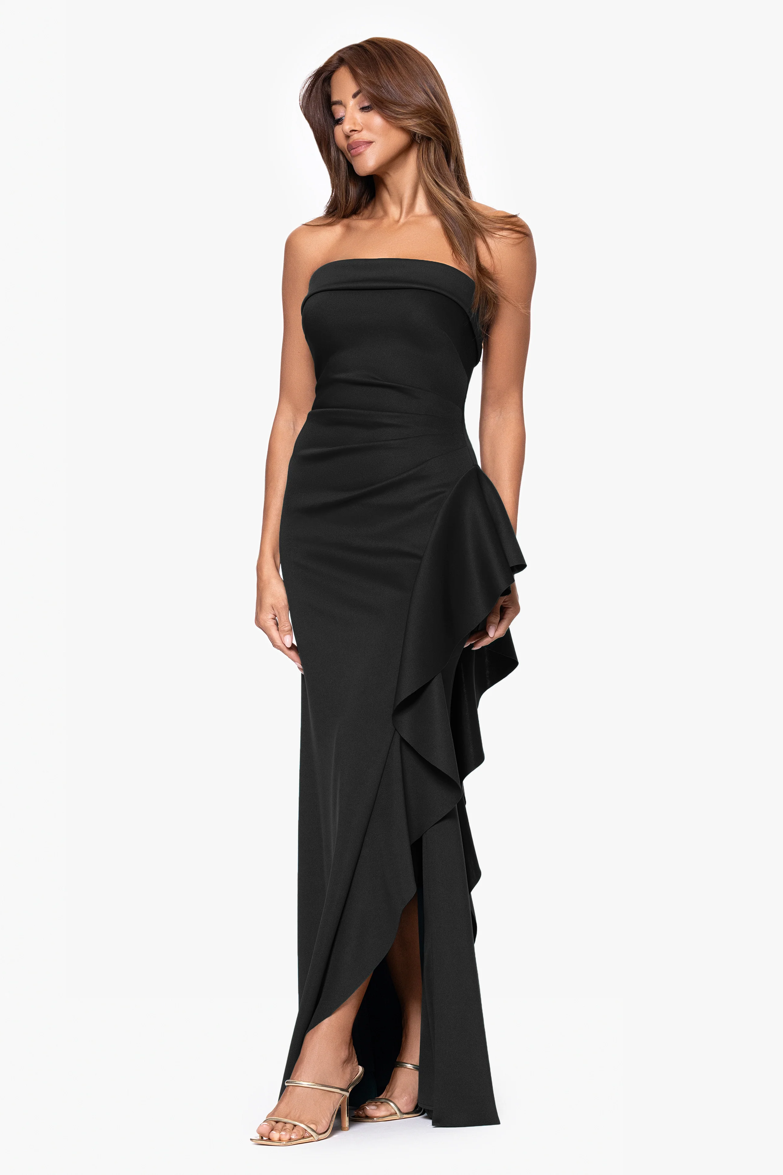 "Jacqueline" Techno Scuba Strapless Ruffle Floor Length Dress - Image 9