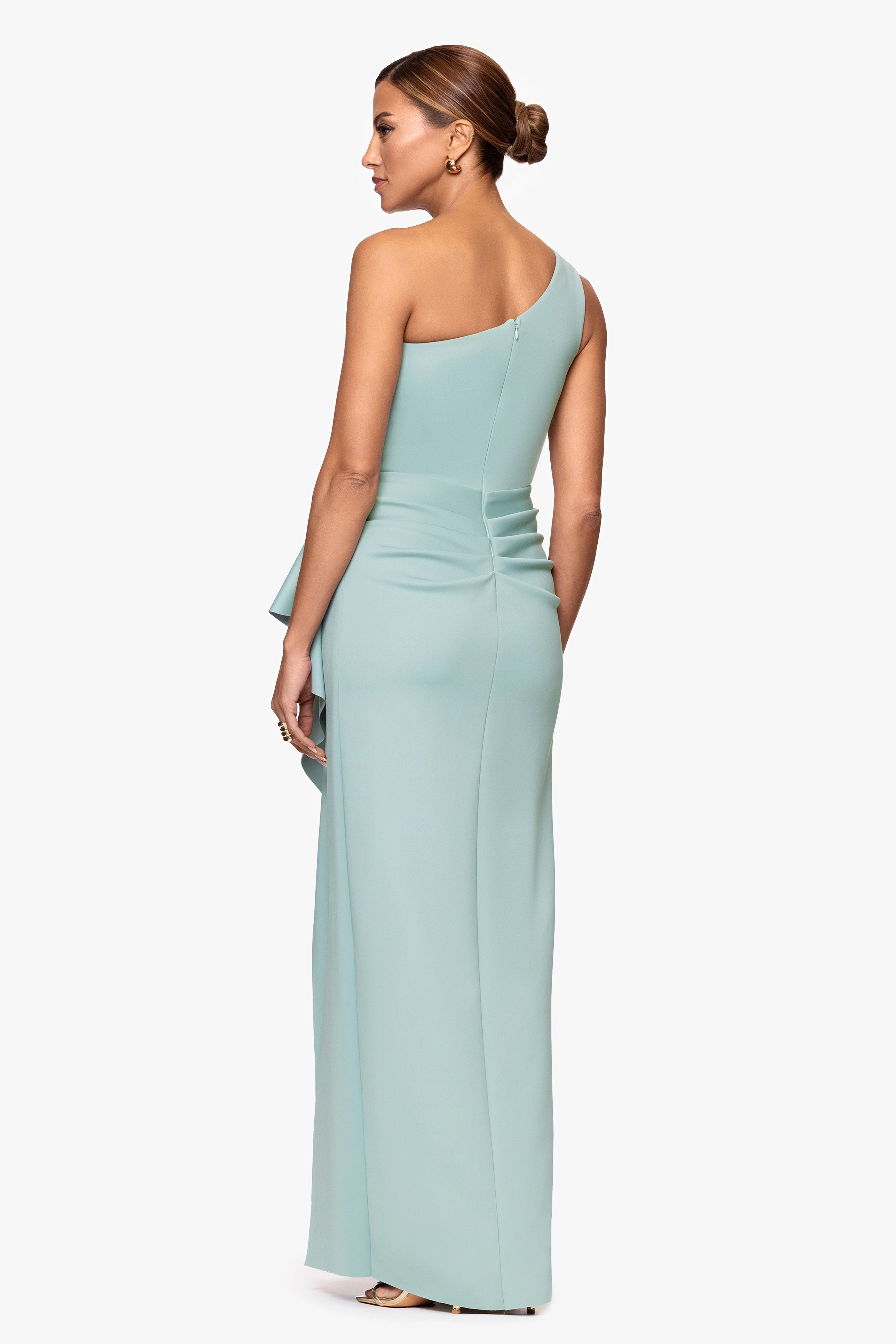 "Klaudia" Scuba Crepe One Shoulder Floor Length Dress - Image 3