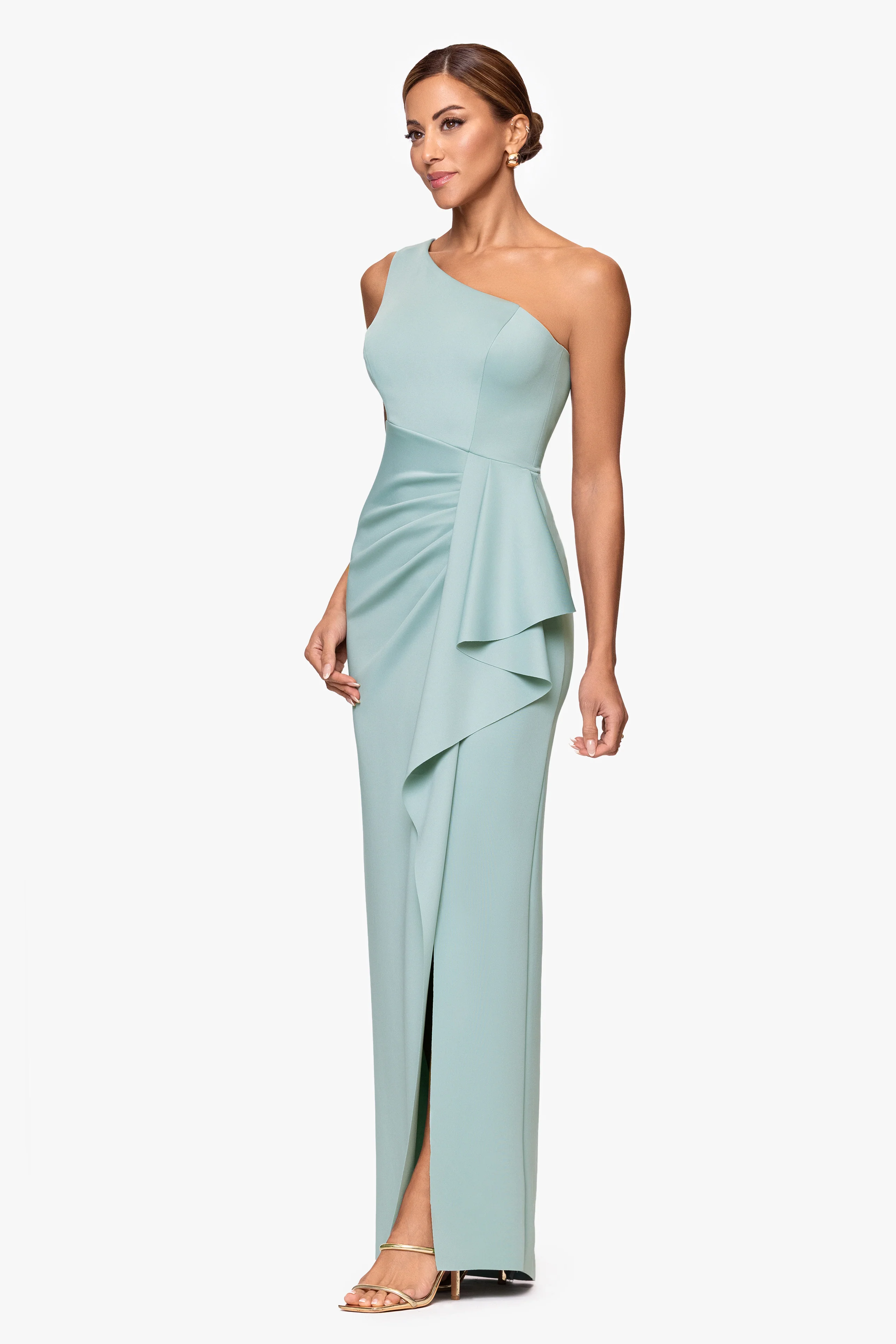 "Klaudia" Scuba Crepe One Shoulder Floor Length Dress - Image 4