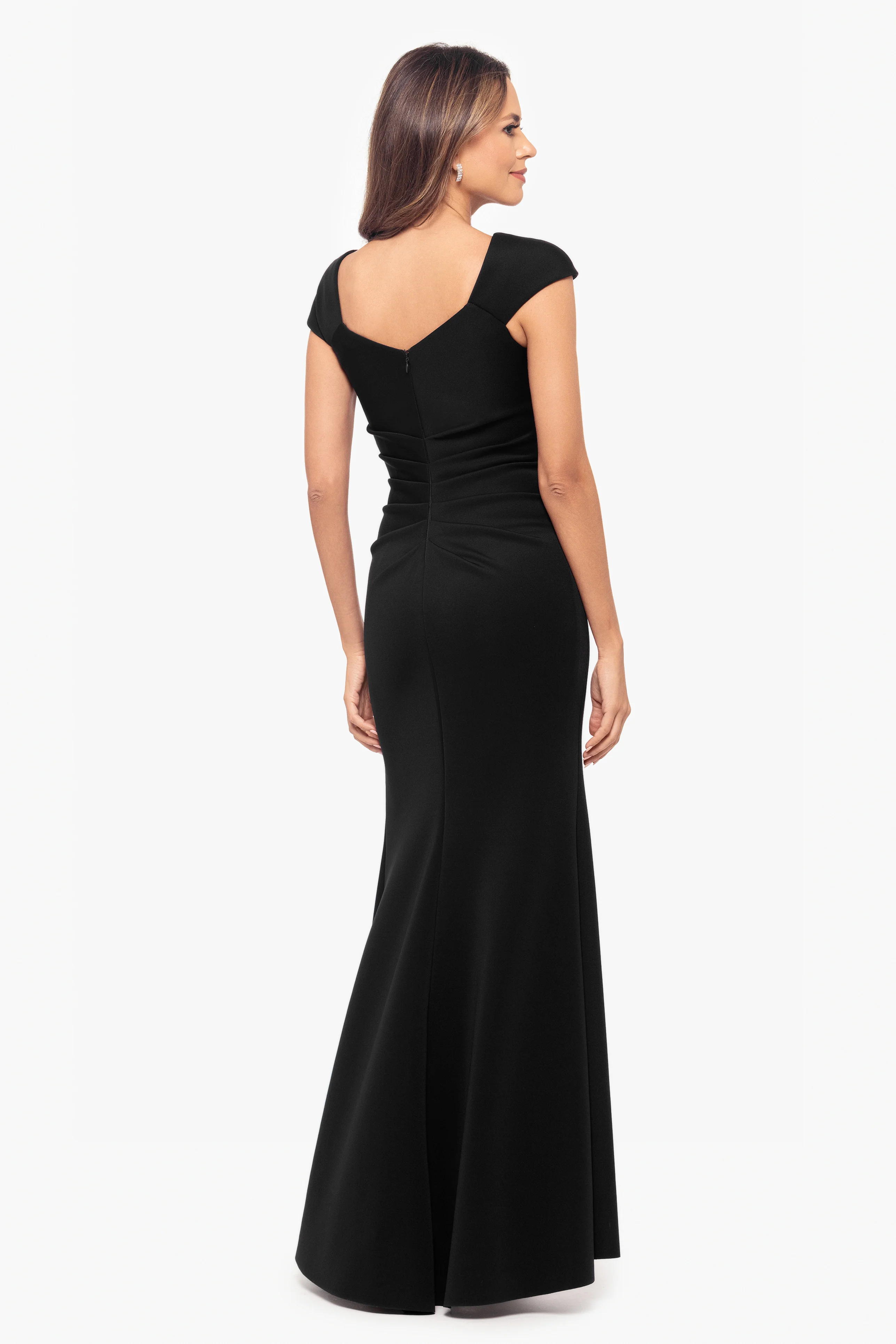 "Lenore " Long Asymmetrical Neckline Techno Scuba Dress - Image 10