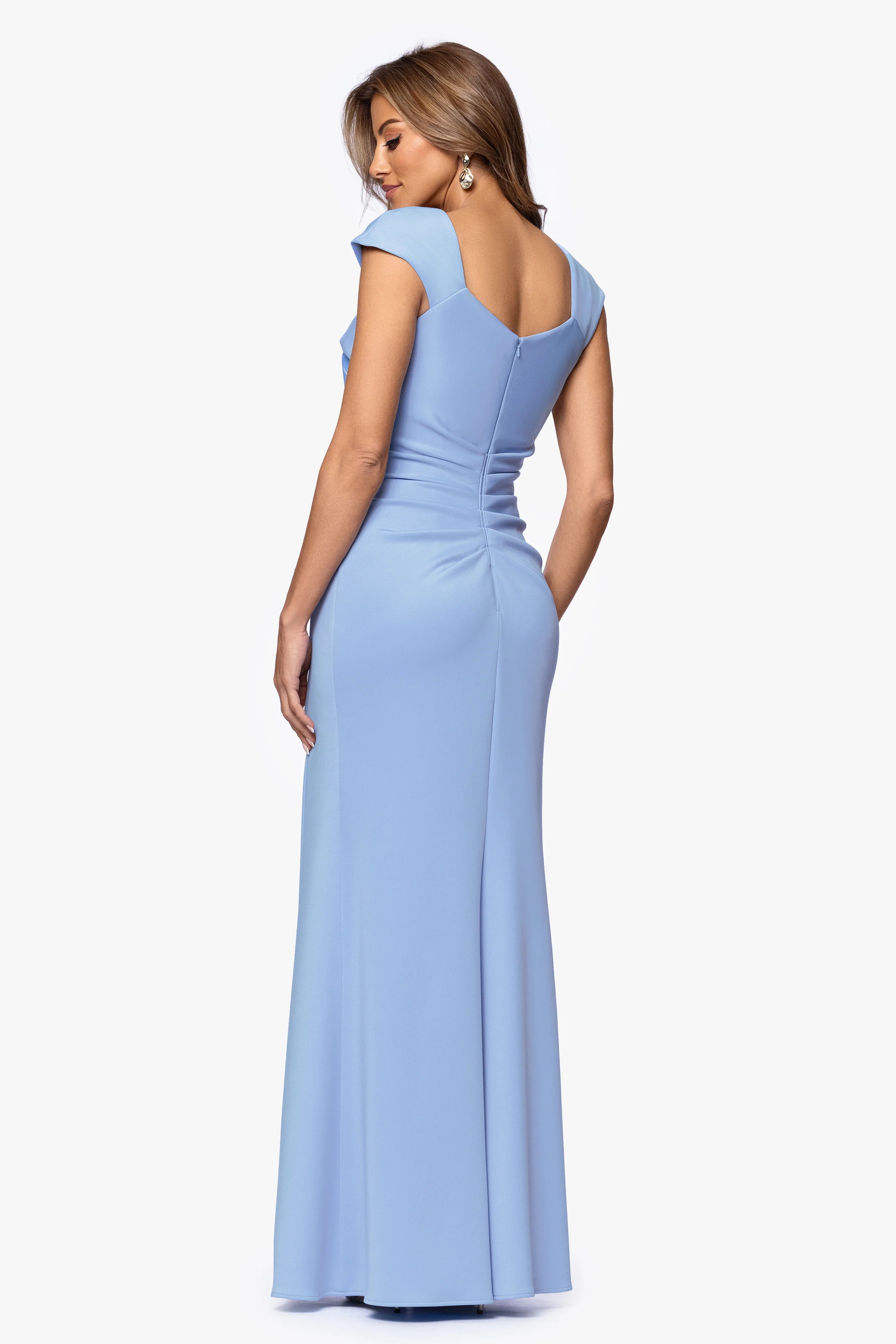 "Lenore " Long Asymmetrical Neckline Techno Scuba Dress - Image 26
