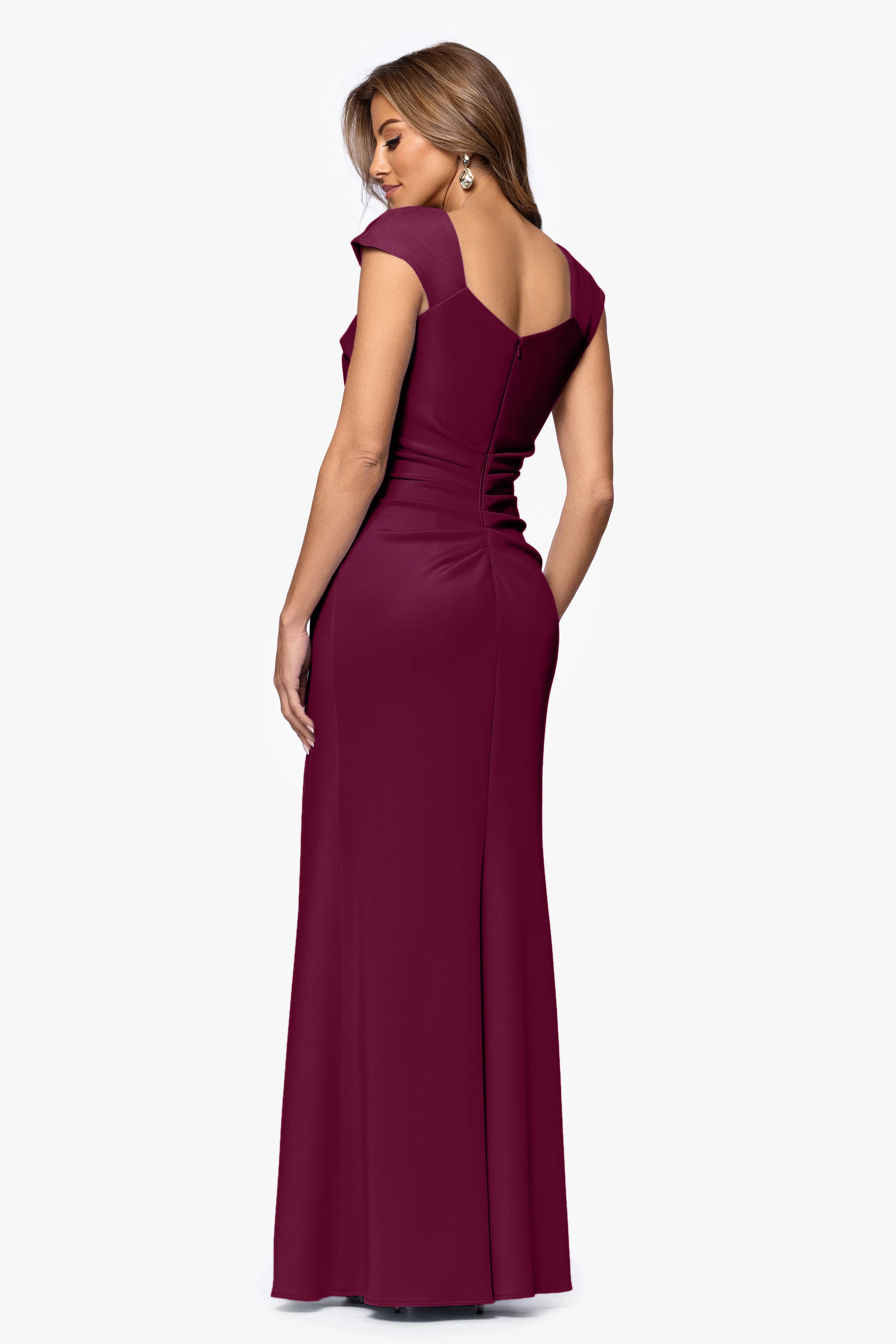 "Lenore " Long Asymmetrical Neckline Techno Scuba Dress - Image 31