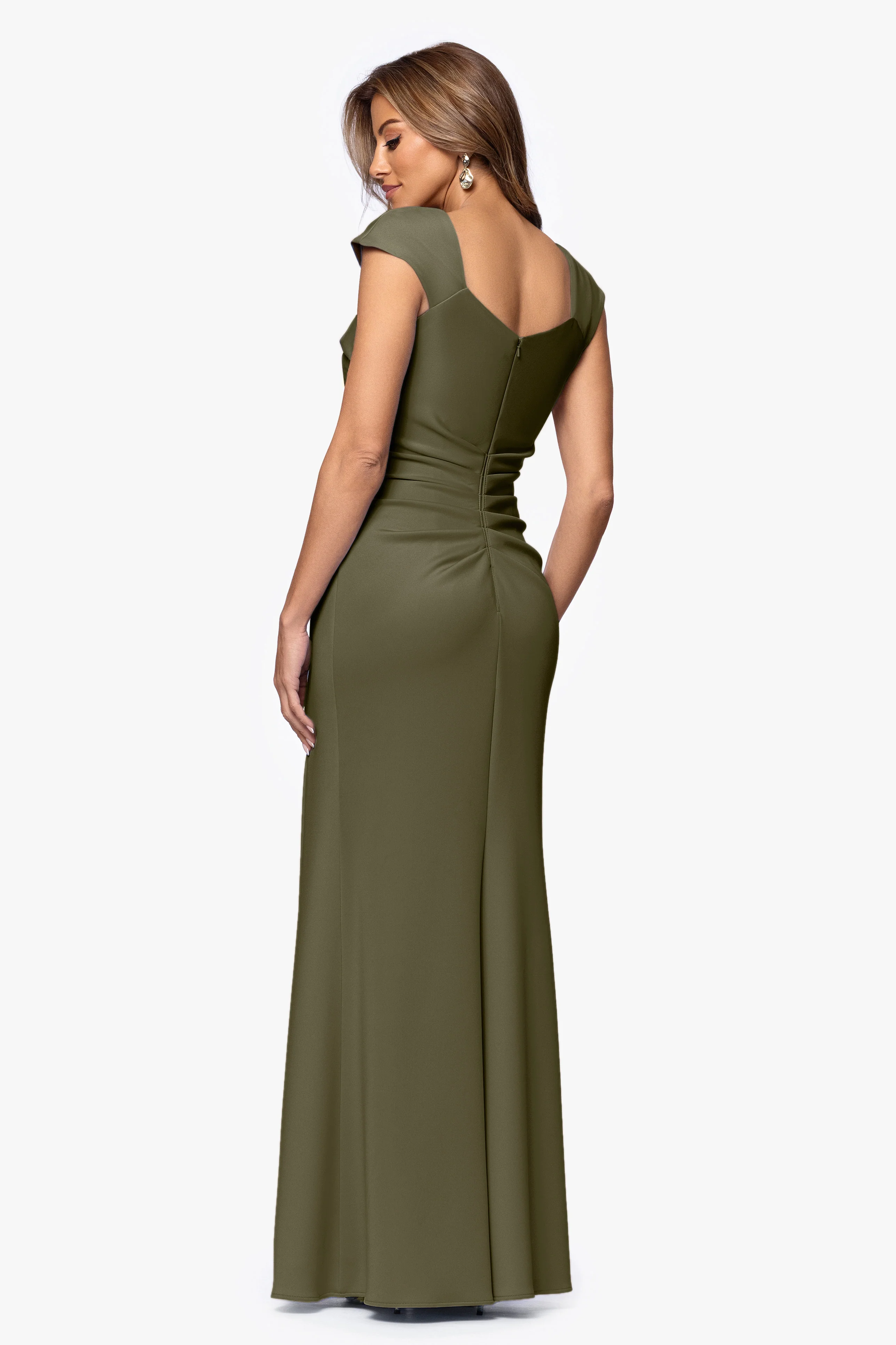 "Lenore " Long Asymmetrical Neckline Techno Scuba Dress - Image 36