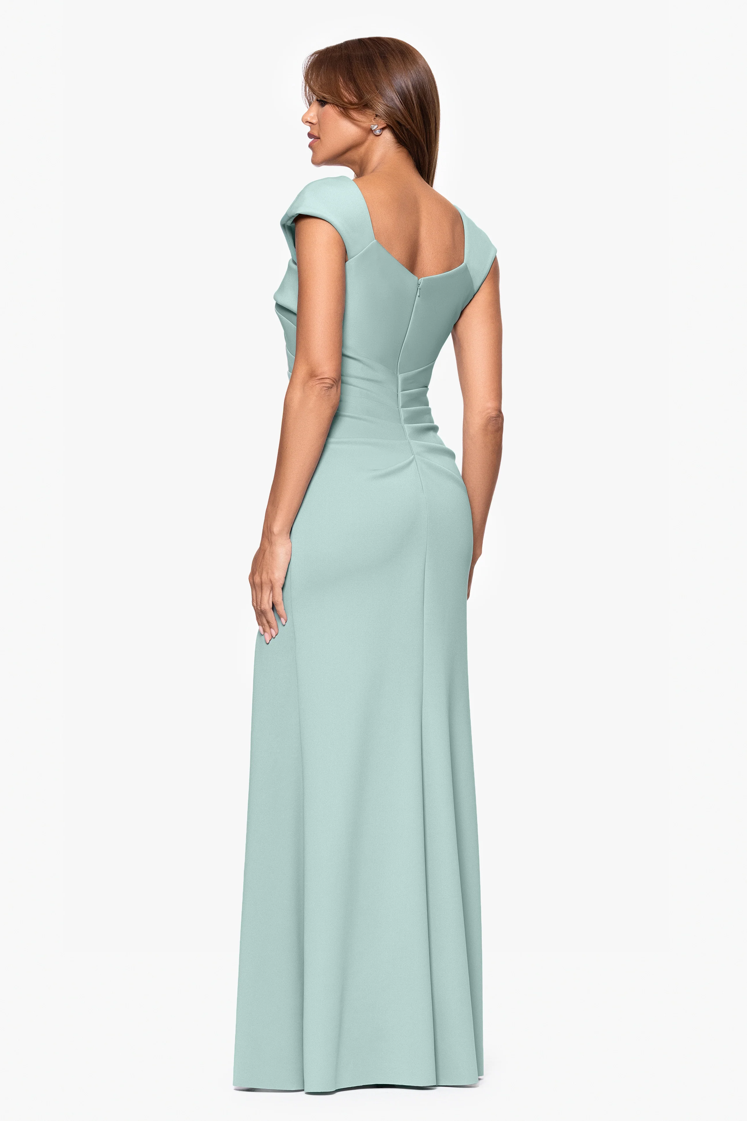 "Lenore " Long Asymmetrical Neckline Techno Scuba Dress - Image 20