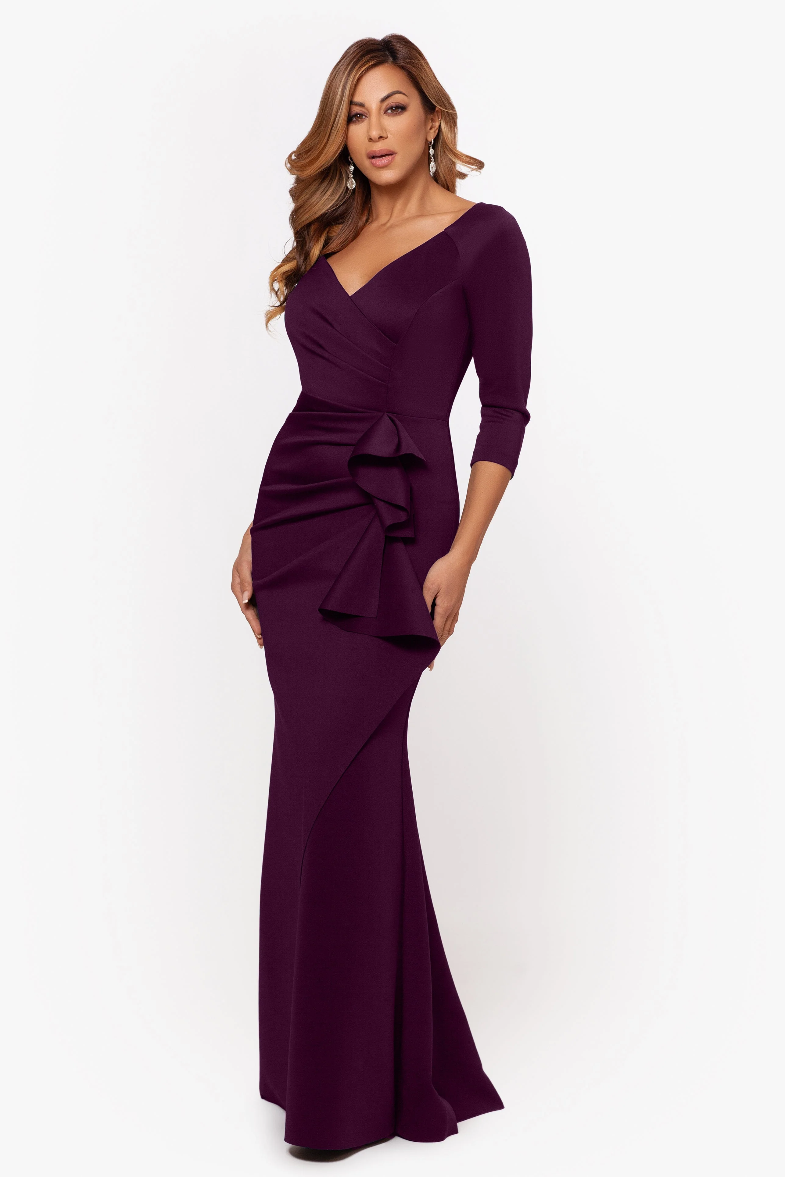 "Lexi" Long Sleeve Scuba Ruched Side Dress - Image 11