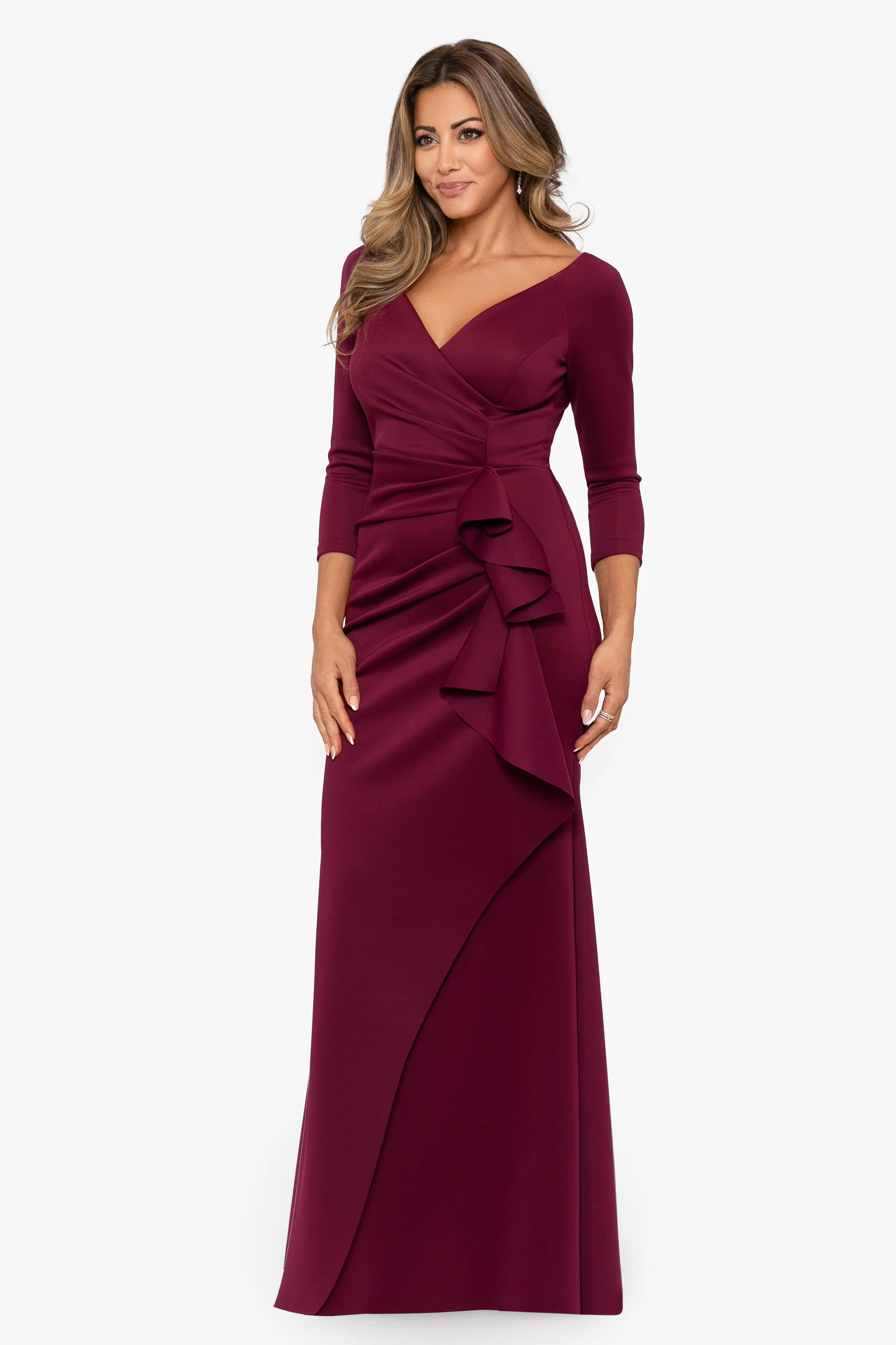 "Lexi" Long Sleeve Scuba Ruched Side Dress - Image 13