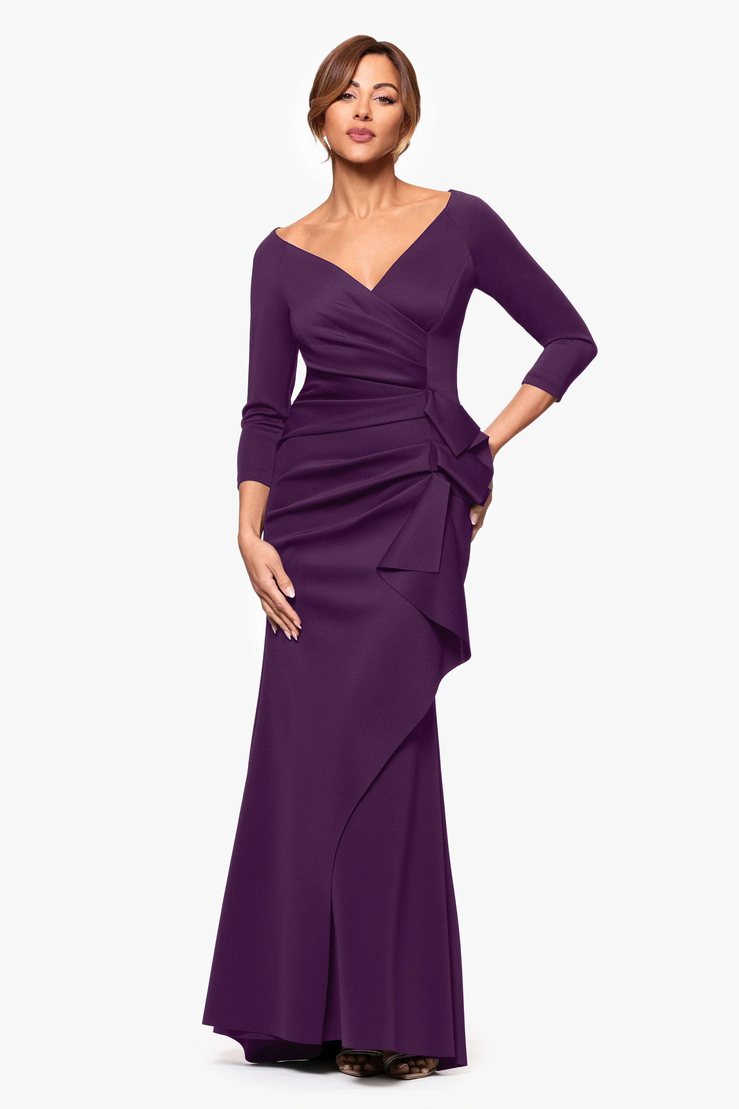 "Lexi" Long Sleeve Scuba Ruched Side Dress - Image 14