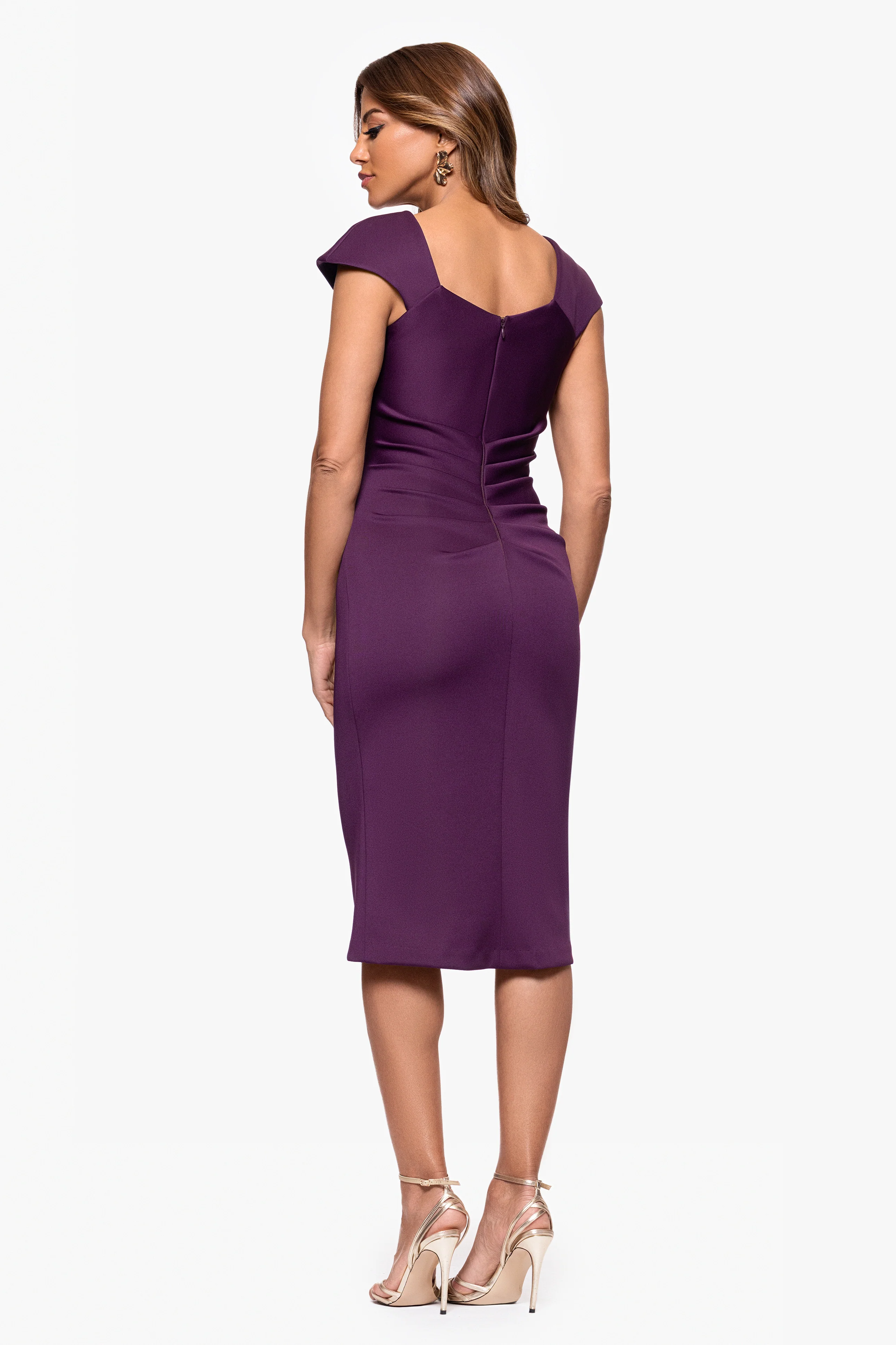 "Lyla" Techno Scuba Asymmetrical Neckline Knee Length Dress - Image 9