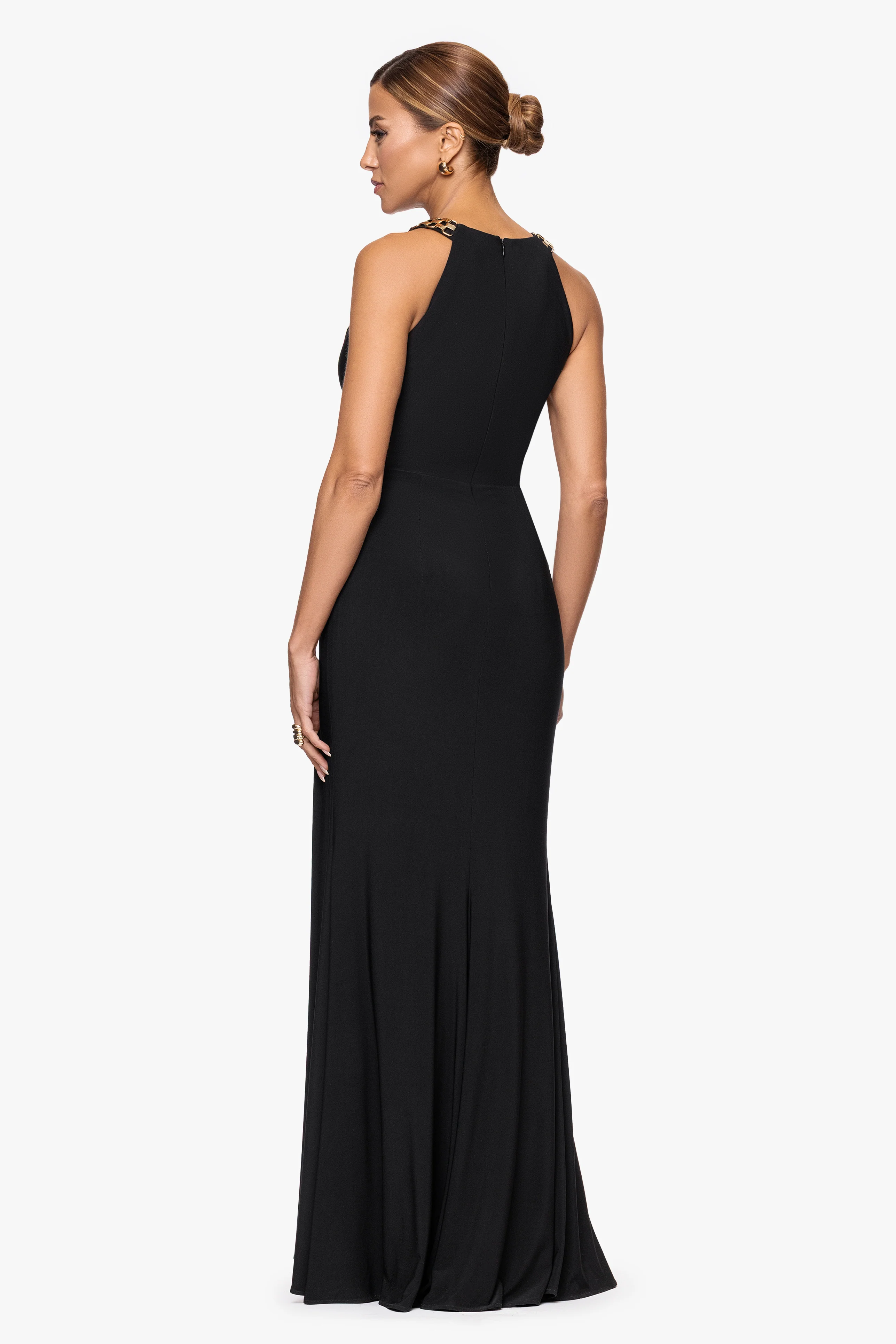 "Malia" Jersey Knit Chain Embellished Floor Length Dress - Image 3