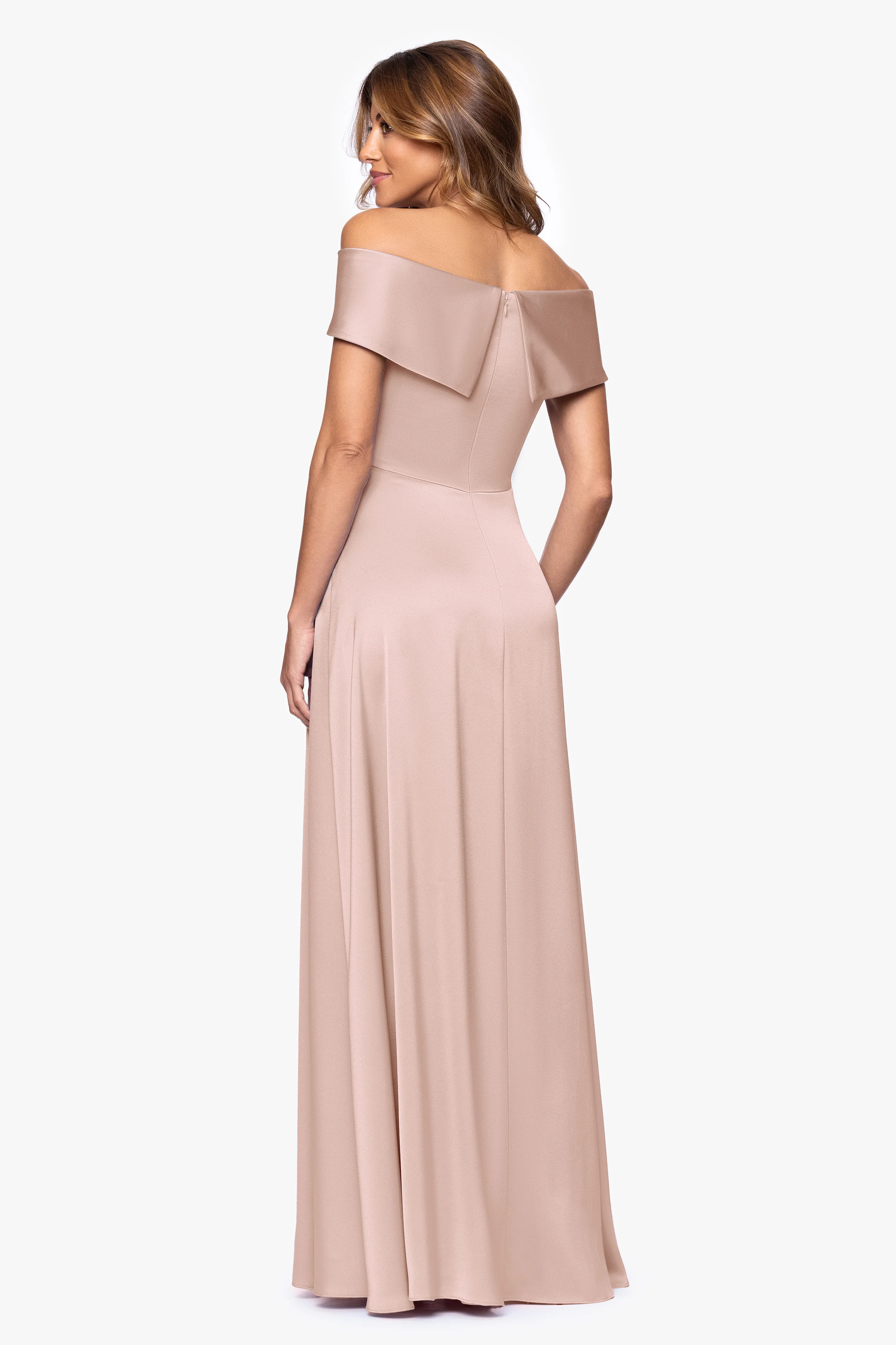 "May" Satin Draped Off the Shoulder Floor Length Dress - Image 3