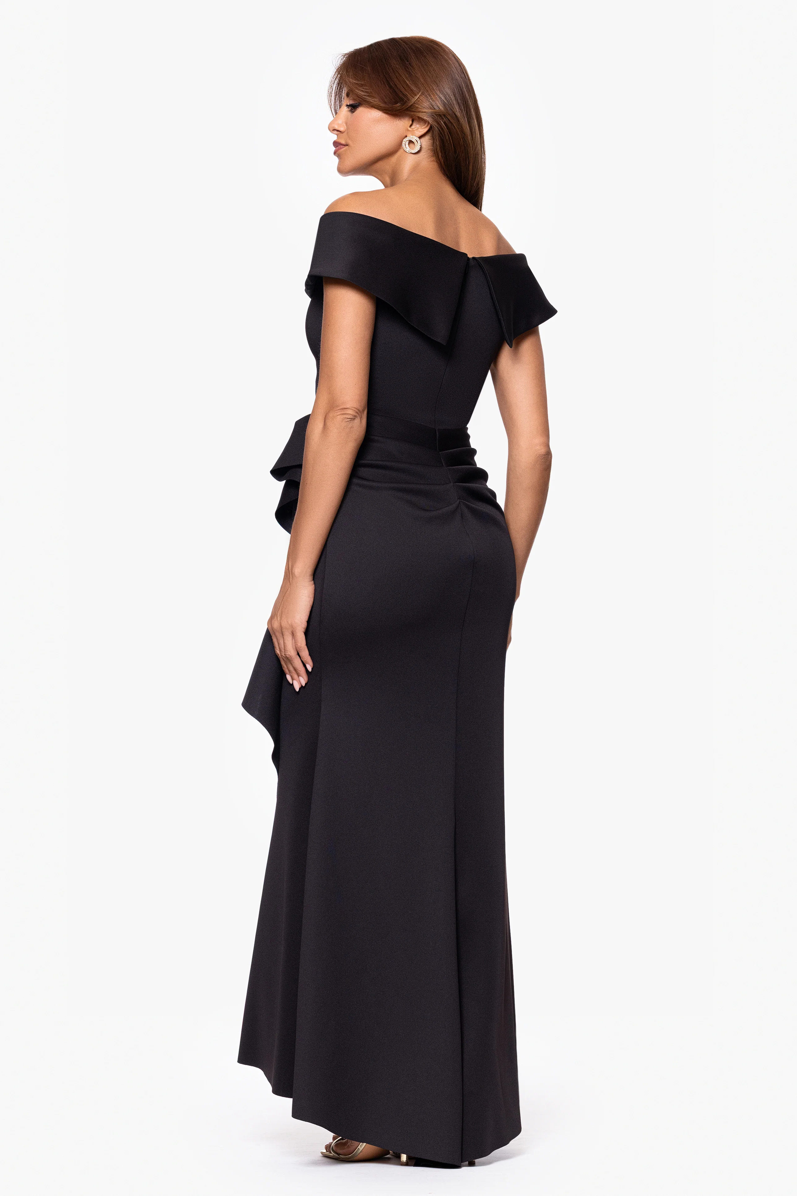 "Patti" Long Off the Shoulder Techno Scuba Dress - Image 14