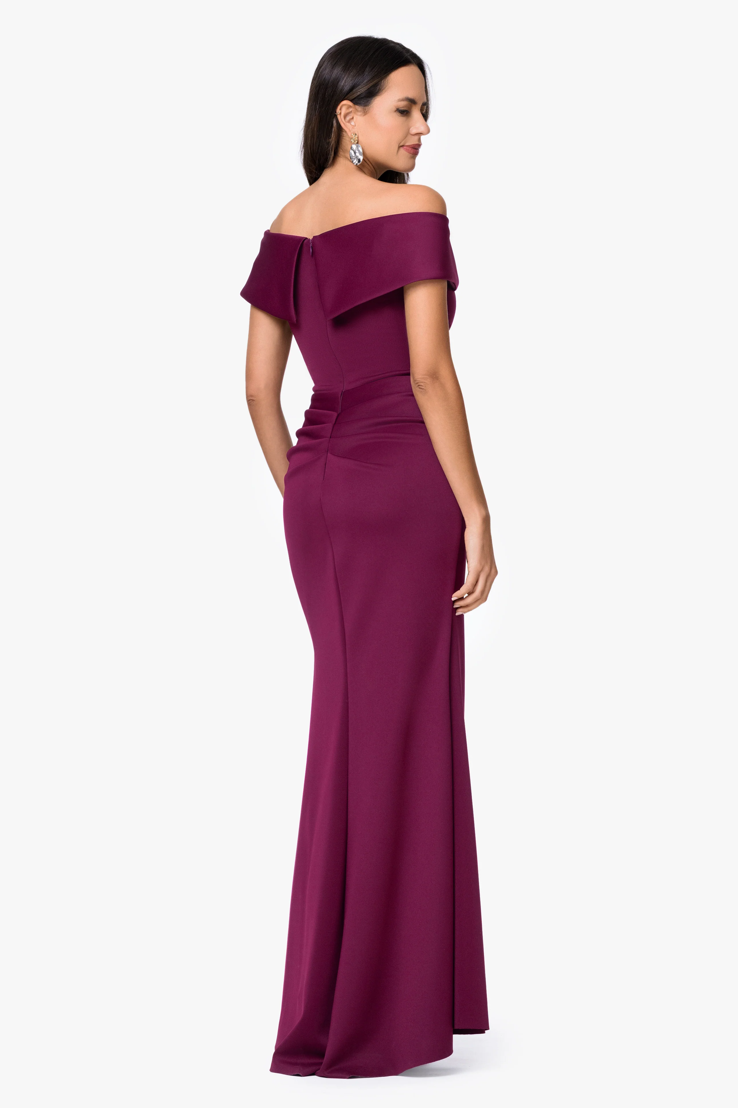 "Patti" Long Off the Shoulder Techno Scuba Dress - Image 43