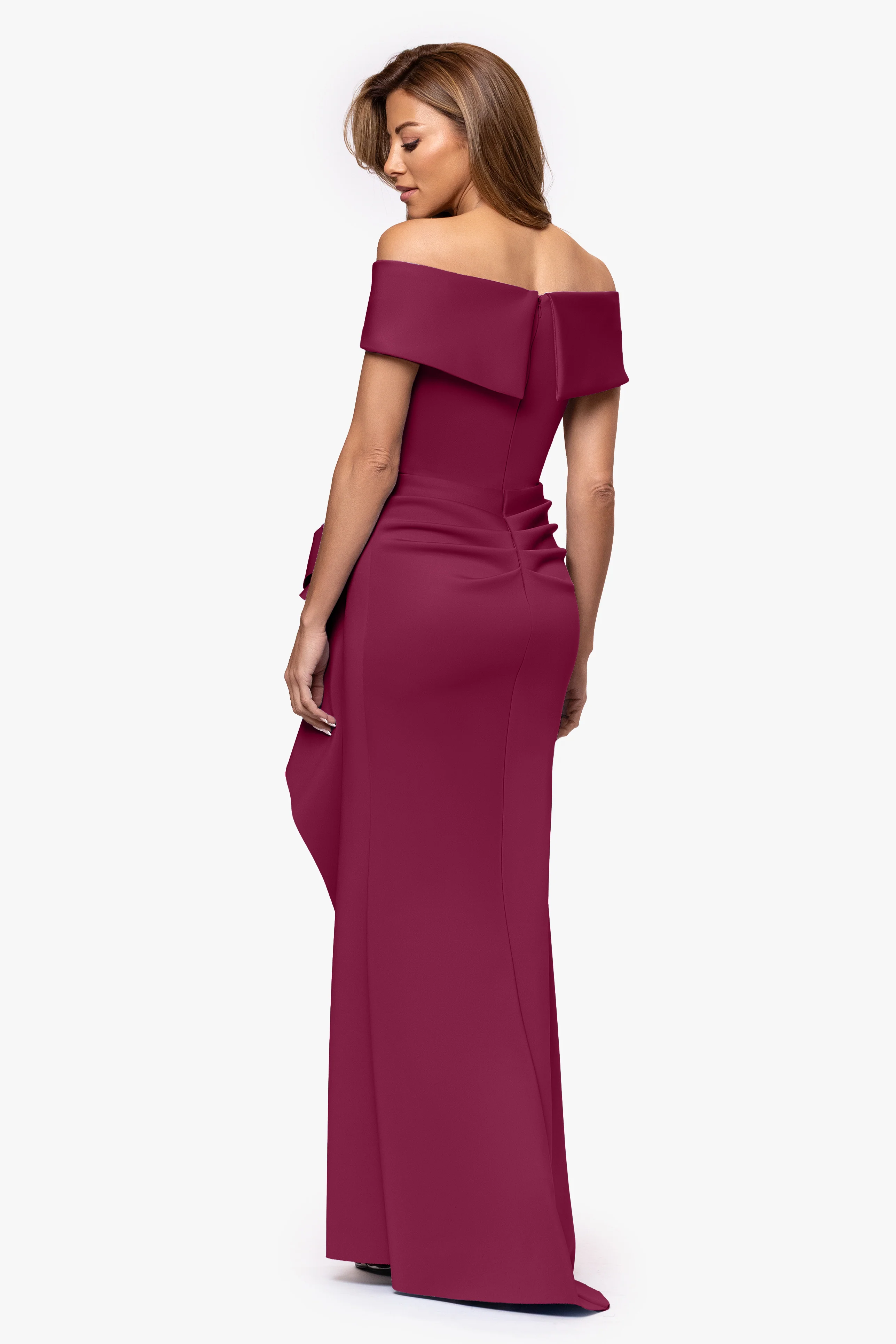 "Patti" Long Off the Shoulder Techno Scuba Dress - Image 28