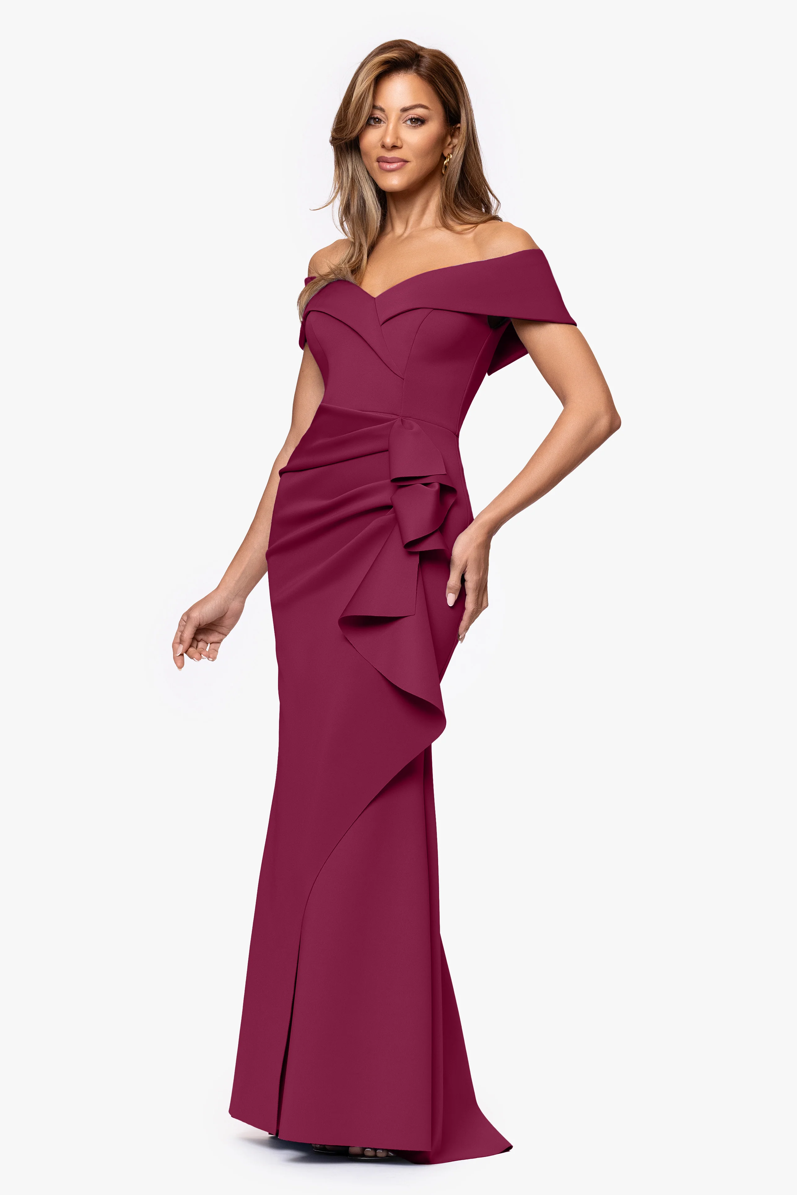 "Patti" Long Off the Shoulder Techno Scuba Dress - Image 29