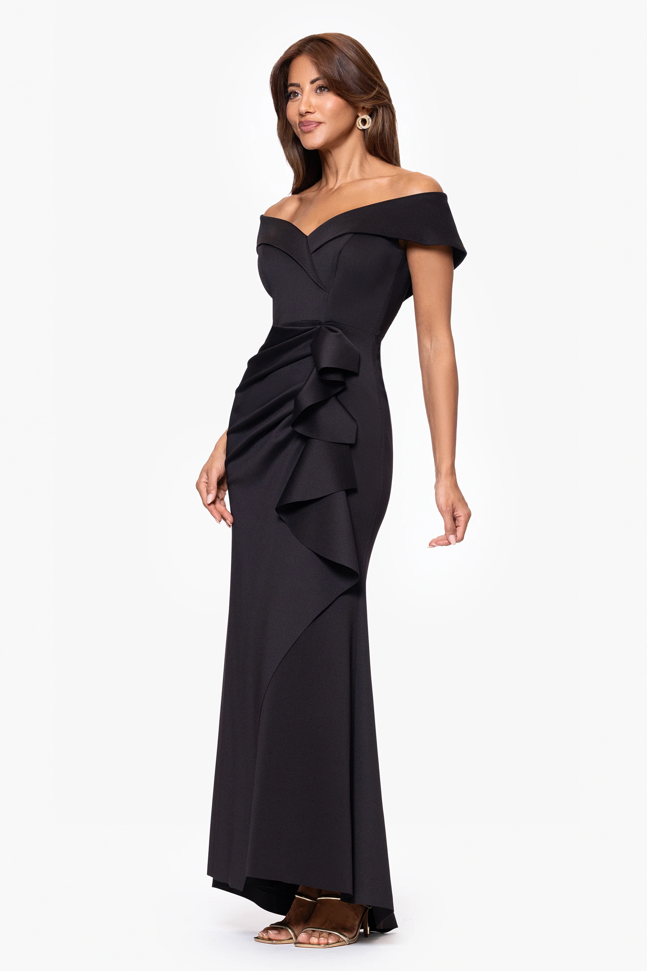 "Patti" Long Off the Shoulder Techno Scuba Dress - Image 15