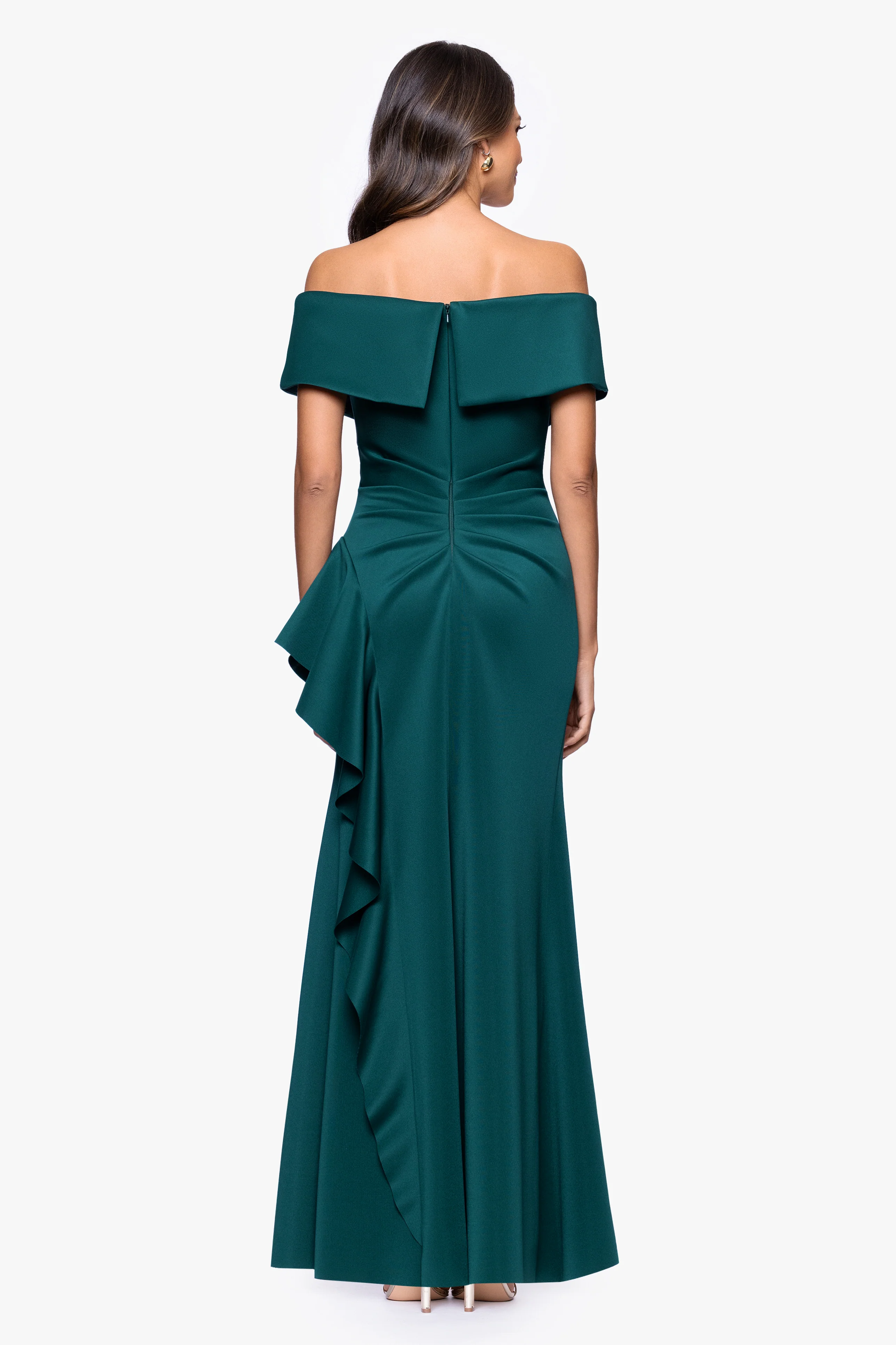 "Pearl" Techno Scuba Off the Shoulder Ruffle Floor Length Dress - Image 14