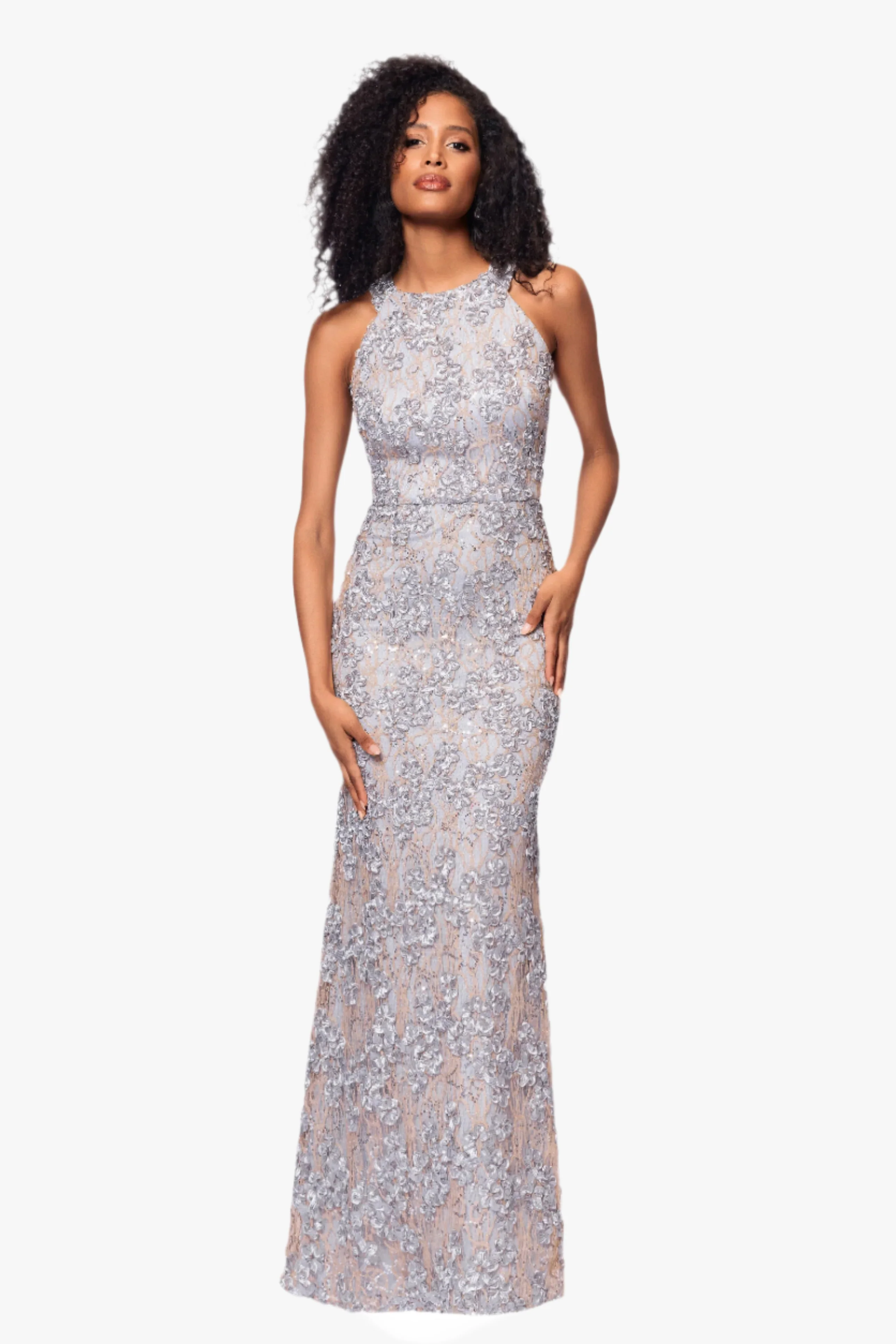 Petite "Andrea" Halter Neck Soutache Lace Floor Length Dress - Image 6