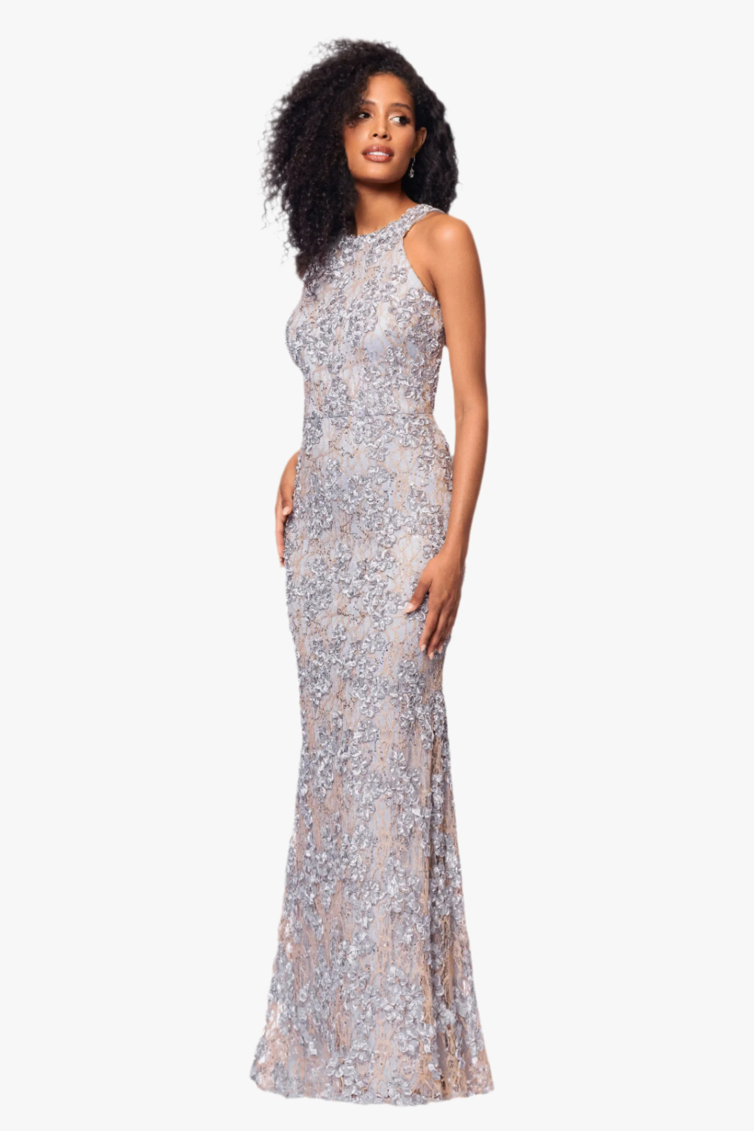 Petite "Andrea" Halter Neck Soutache Lace Floor Length Dress - Image 9