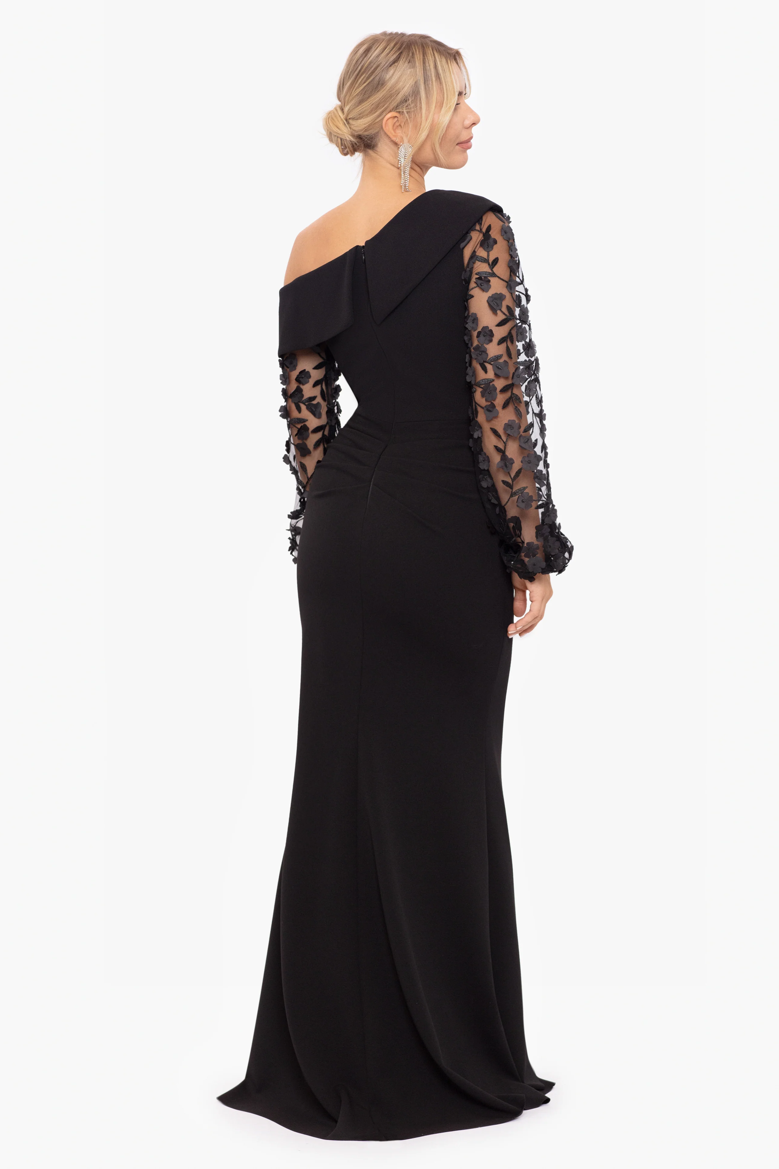 Petite "Ariana" Off the Shoulder Long Sleeve Scuba Crepe Dress - Image 3