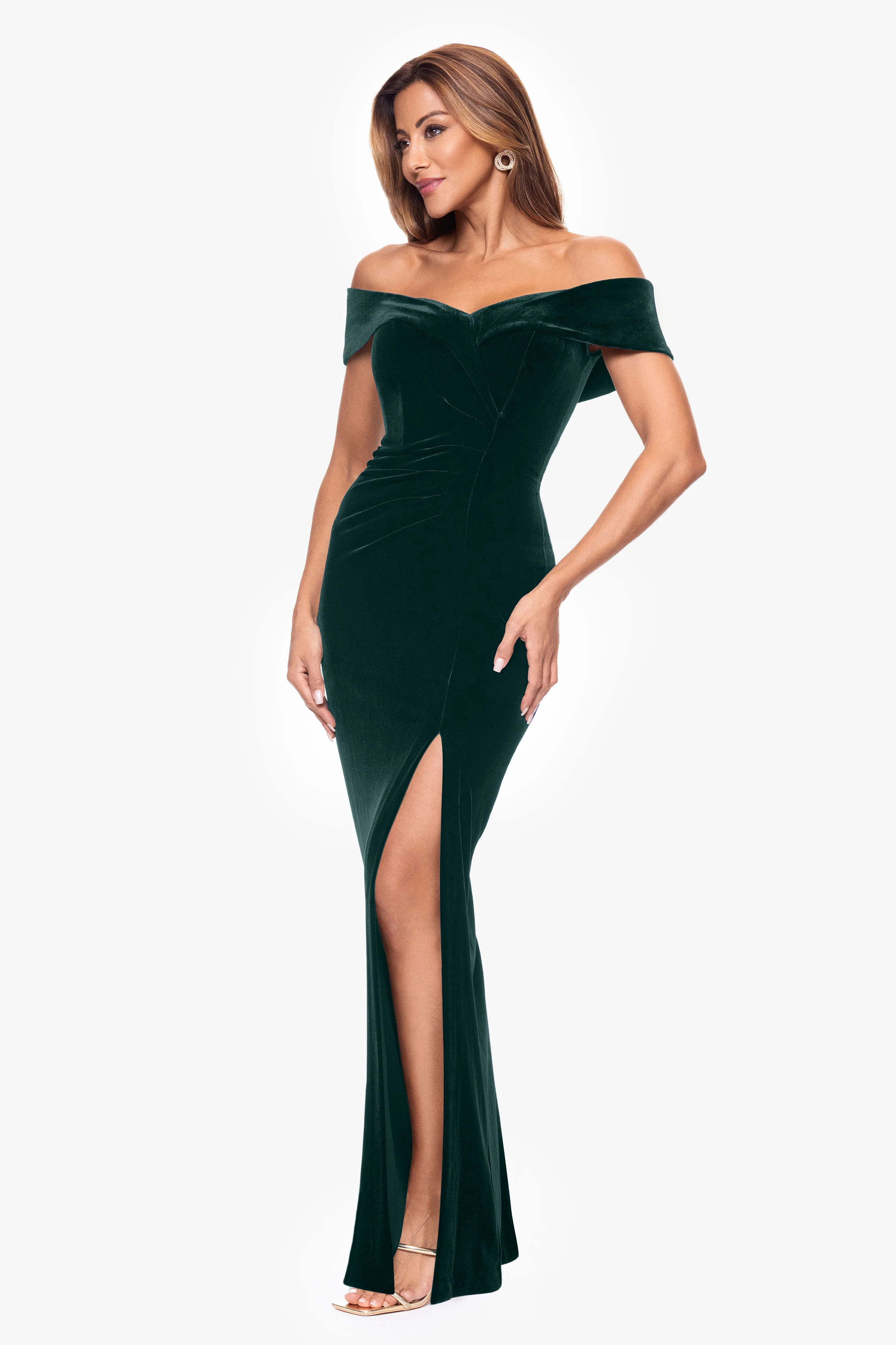 Petite "Charmaine" Long Off the Shoulder Velvet Gown - Image 3