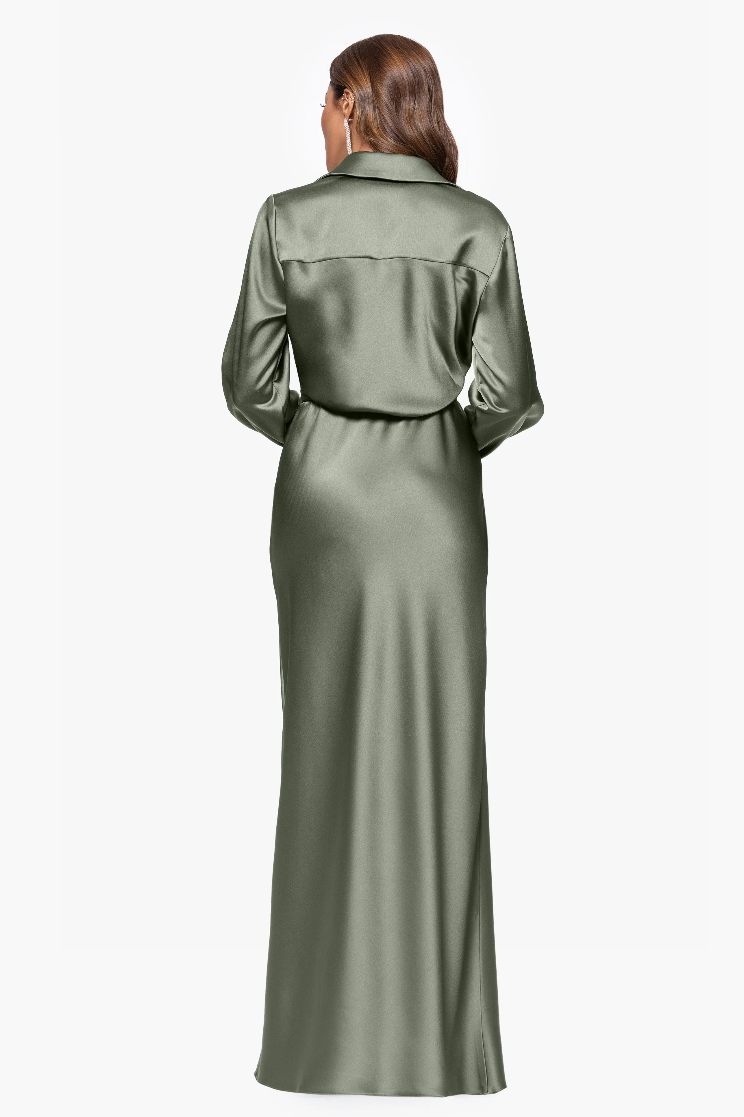 "Emery" Long Satin Long Sleeve Collared Dress - Image 17