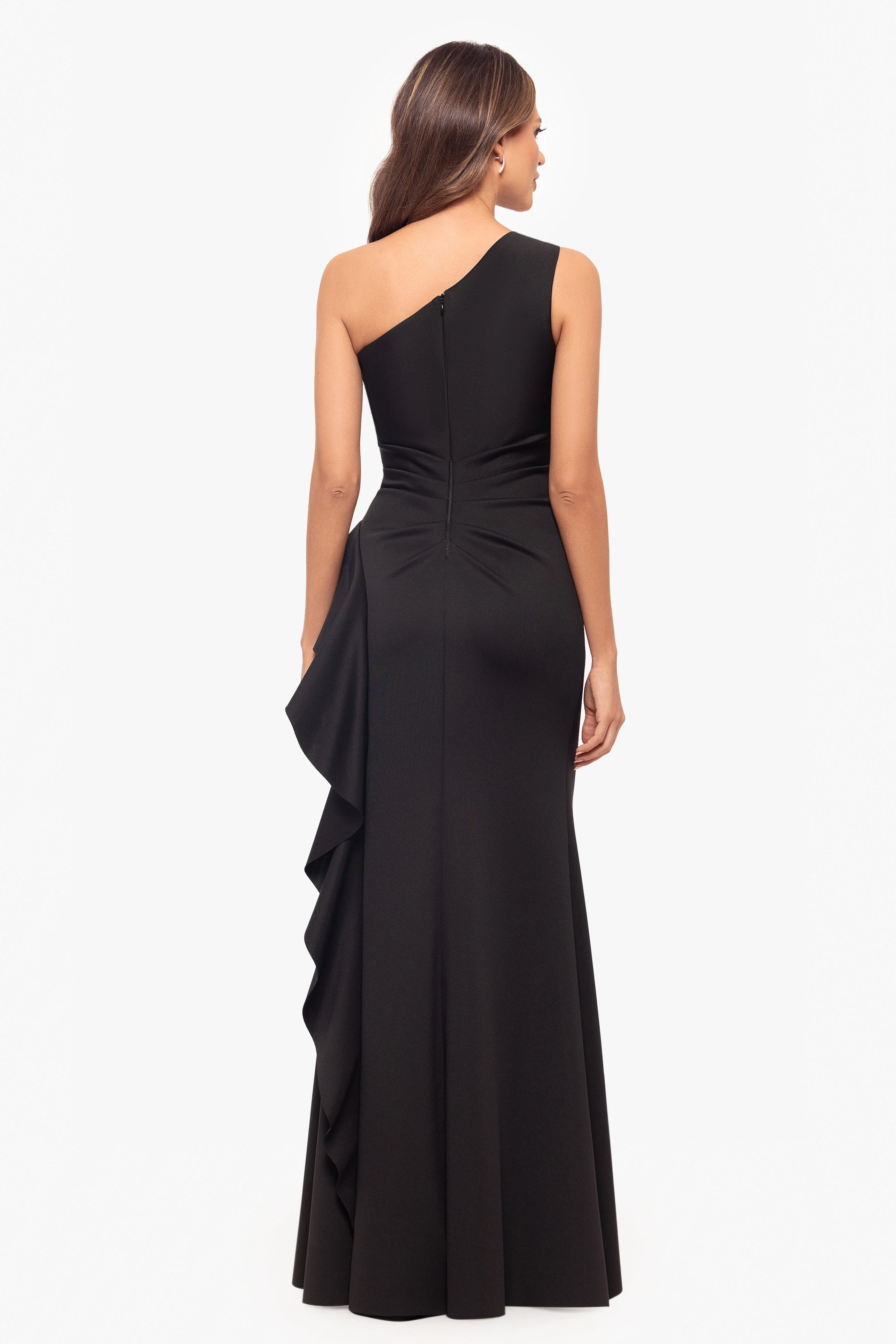 Petite "Flo" Long Techno Scuba One Shoulder Ruffle Dress - Image 22