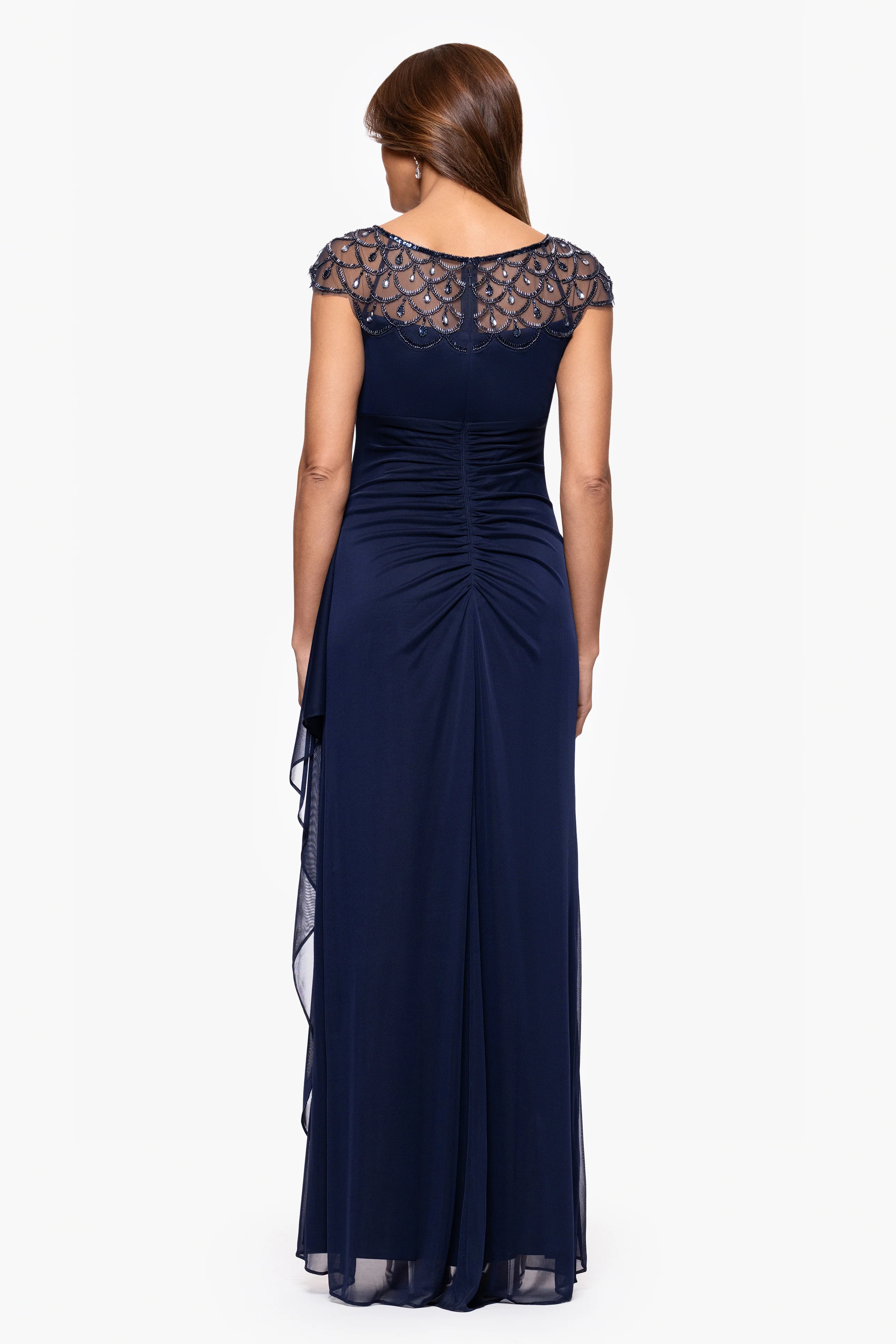 Petite "Khloe" Sheer Matter Jersey Embellished Ruffle Dress - Image 3