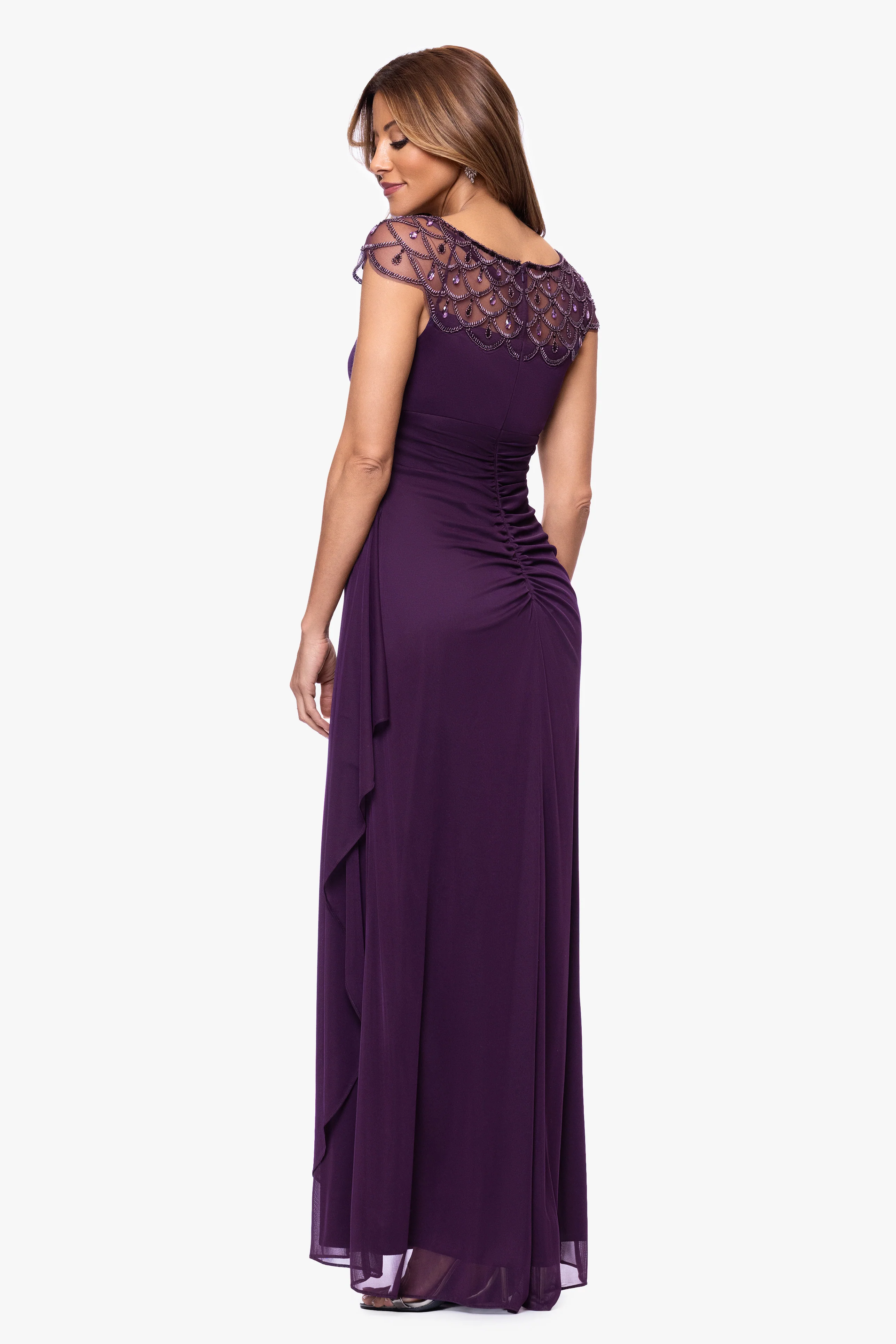 Petite "Khloe" Sheer Matter Jersey Embellished Ruffle Dress - Image 8