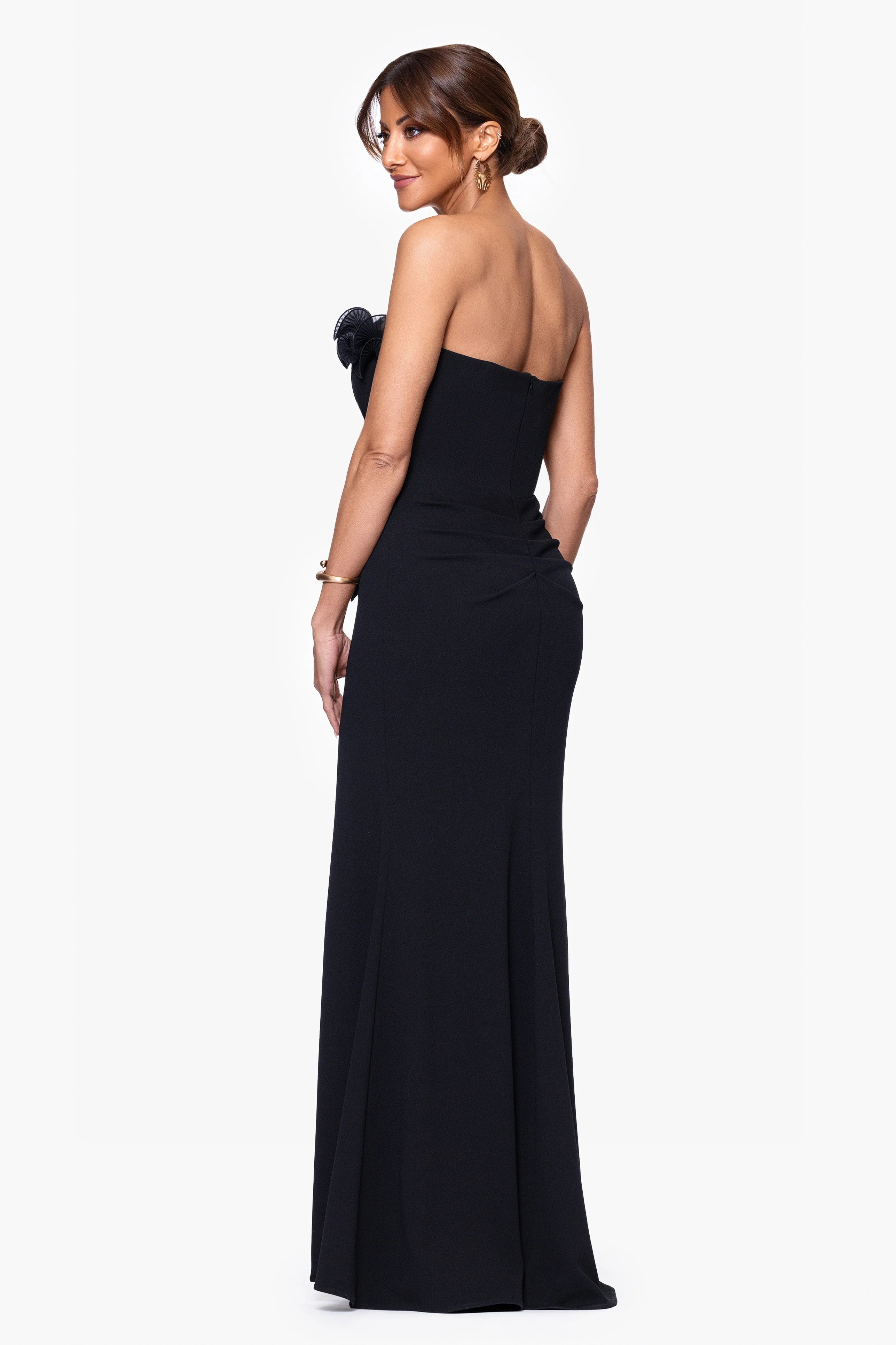 "Kimberly" Scuba Crepe Chiffon Ruffle Strapless Floor Length Dress - Image 4
