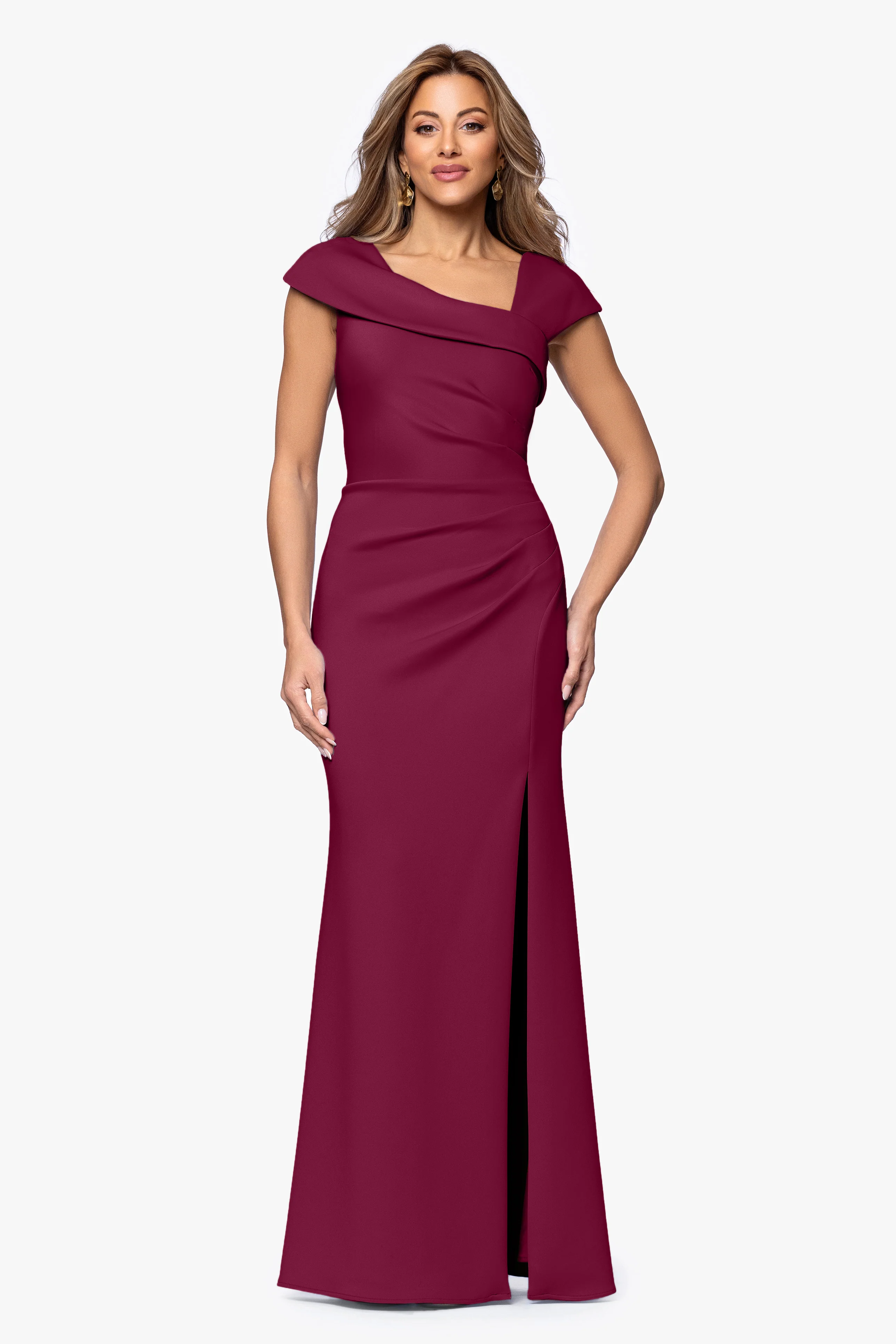 Petite "Lenore " Long Asymmetrical Neckline Techno Scuba Dress - Image 22