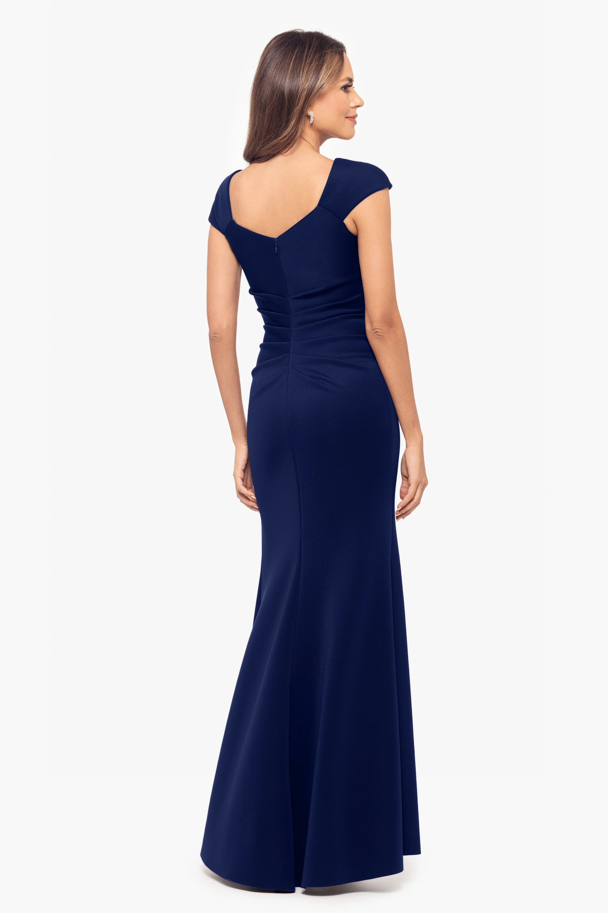 Petite "Lenore " Long Asymmetrical Neckline Techno Scuba Dress - Image 3