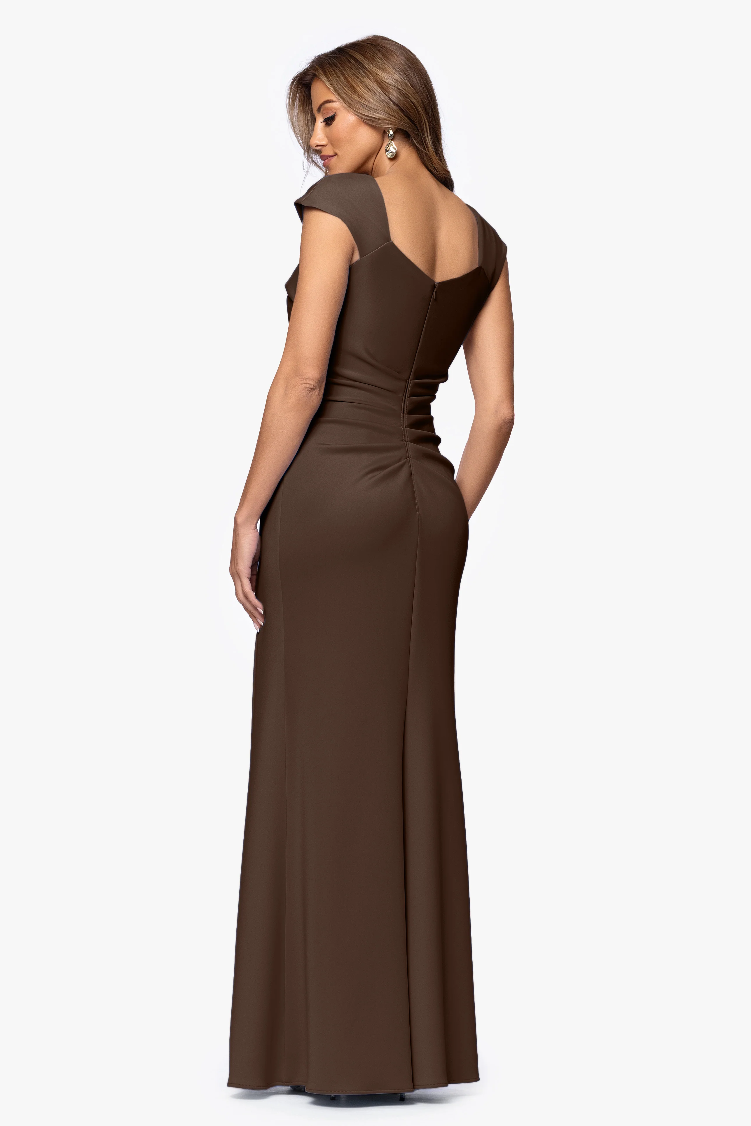Petite "Lenore " Long Asymmetrical Neckline Techno Scuba Dress - Image 29