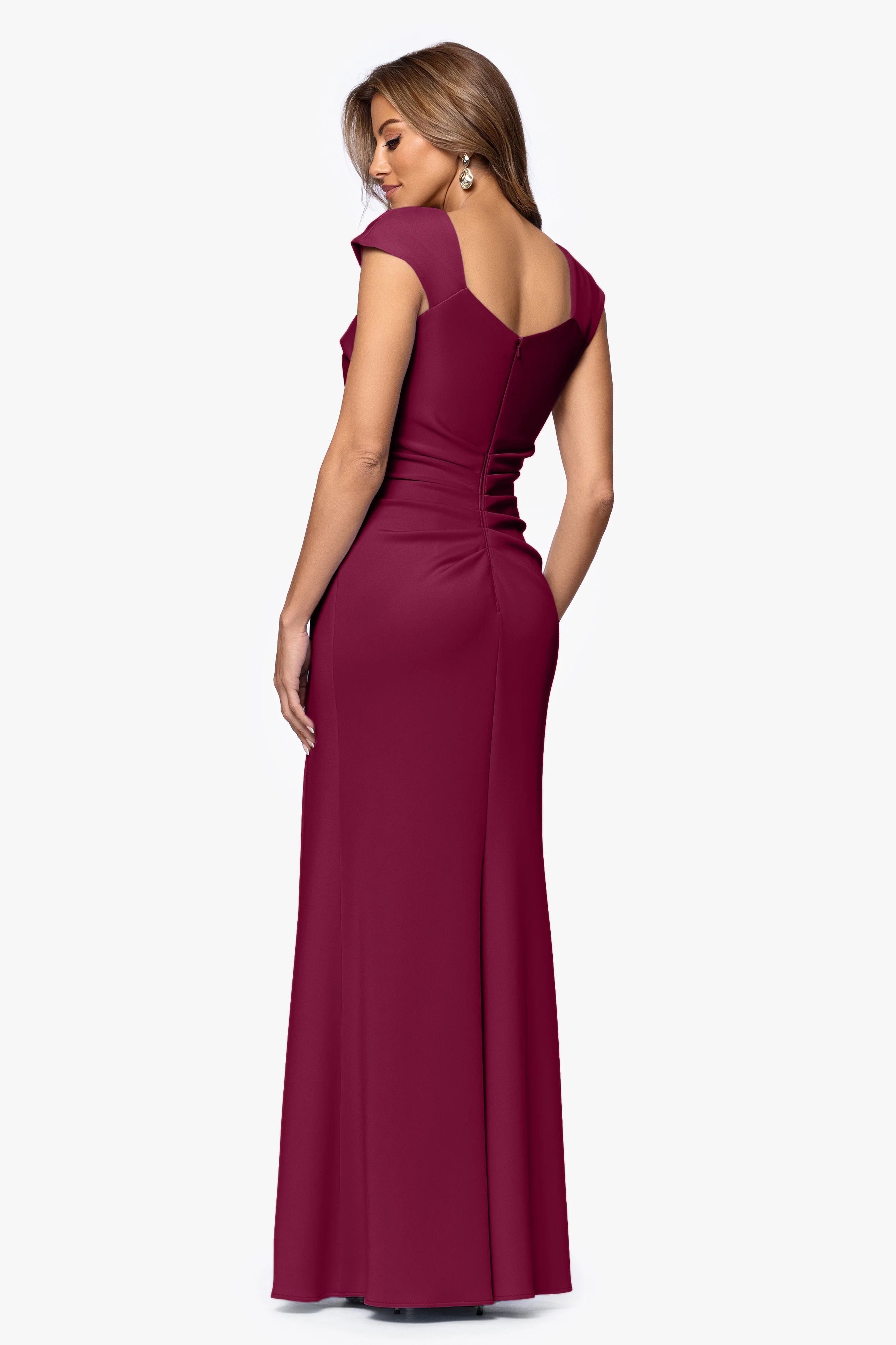 Petite "Lenore " Long Asymmetrical Neckline Techno Scuba Dress - Image 24