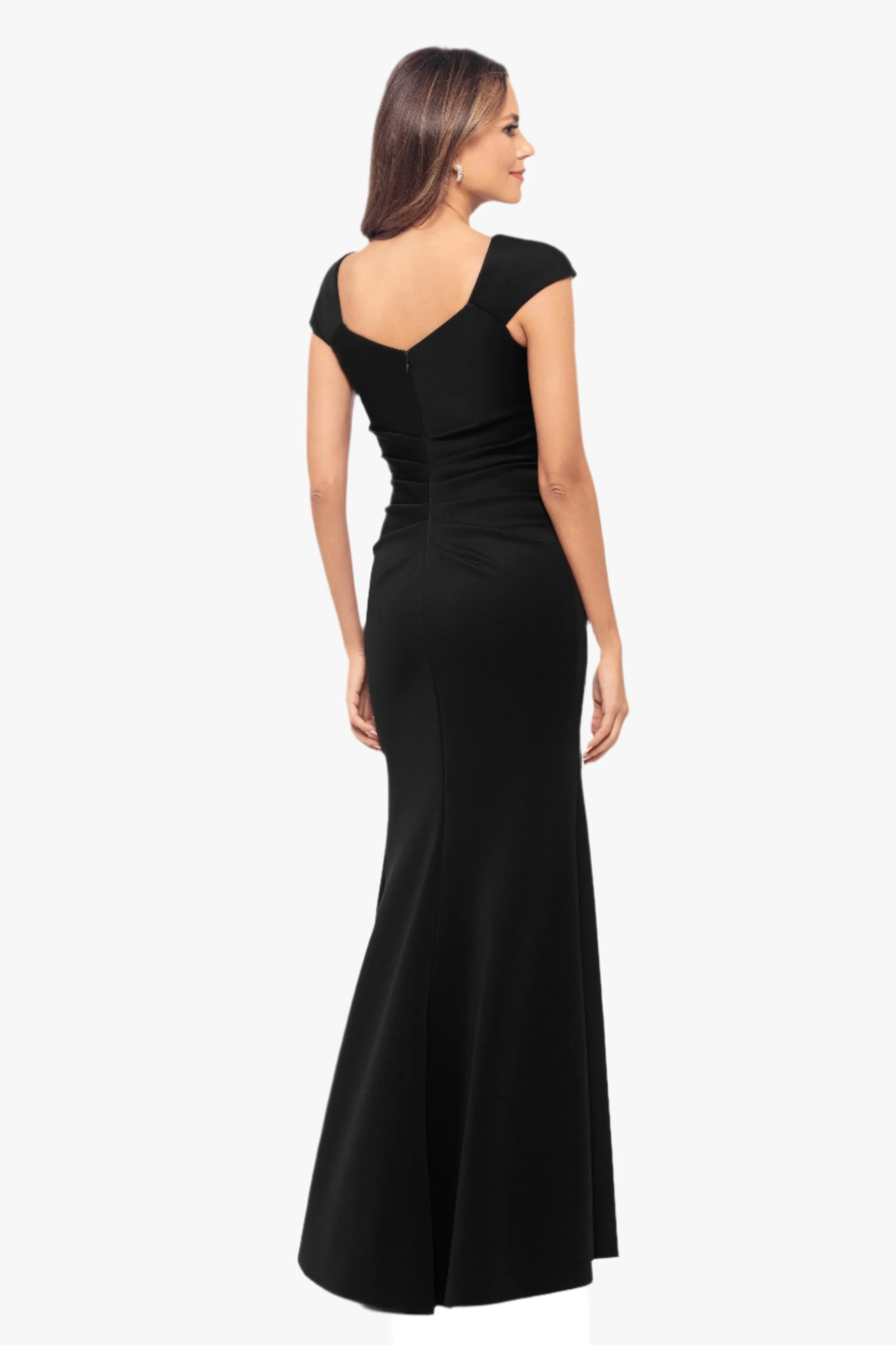 Petite "Lenore " Long Asymmetrical Neckline Techno Scuba Dress - Image 8