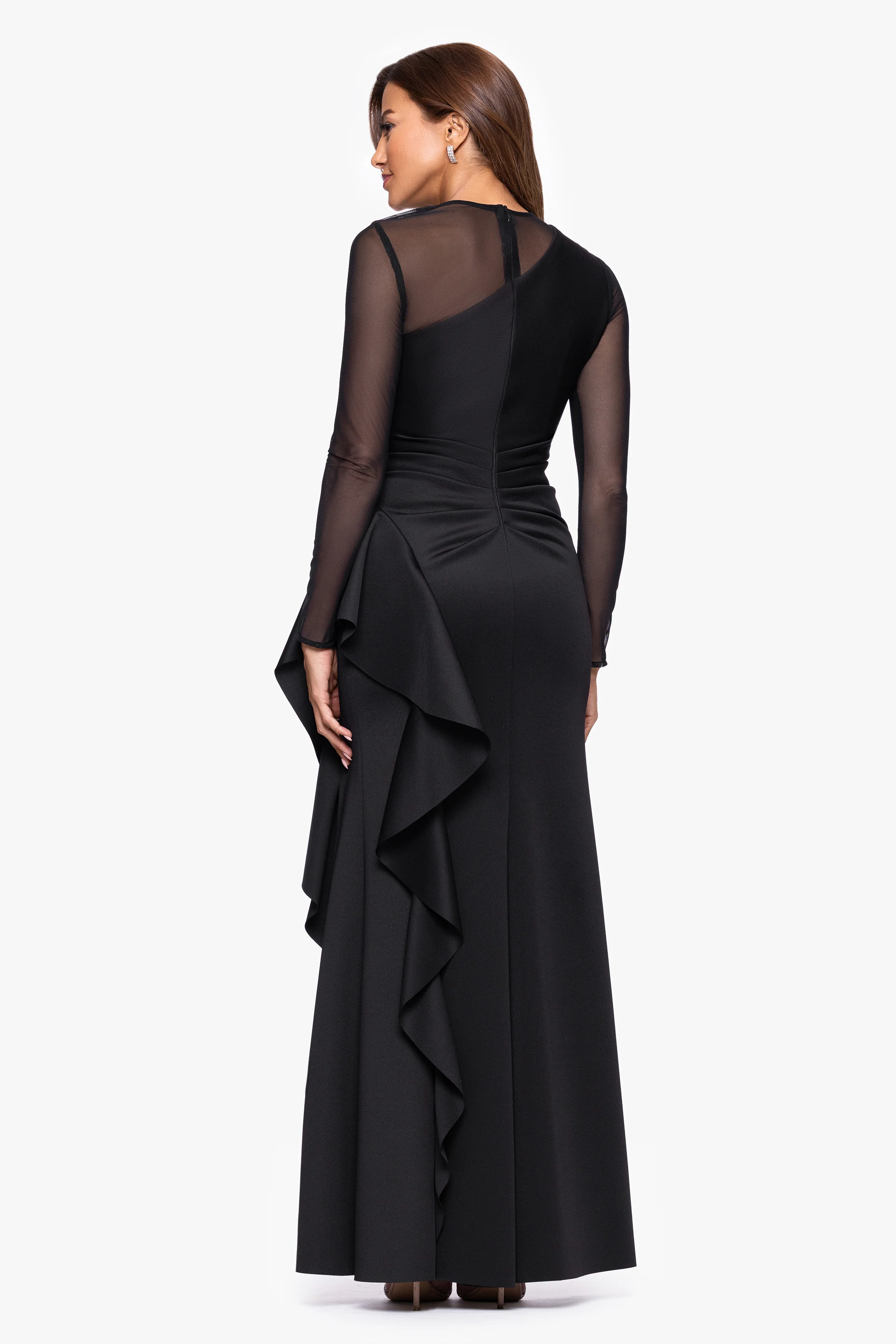 Petite "Lyra" Techno Scuba Mesh Long Sleeve Floor Length Dress - Image 3