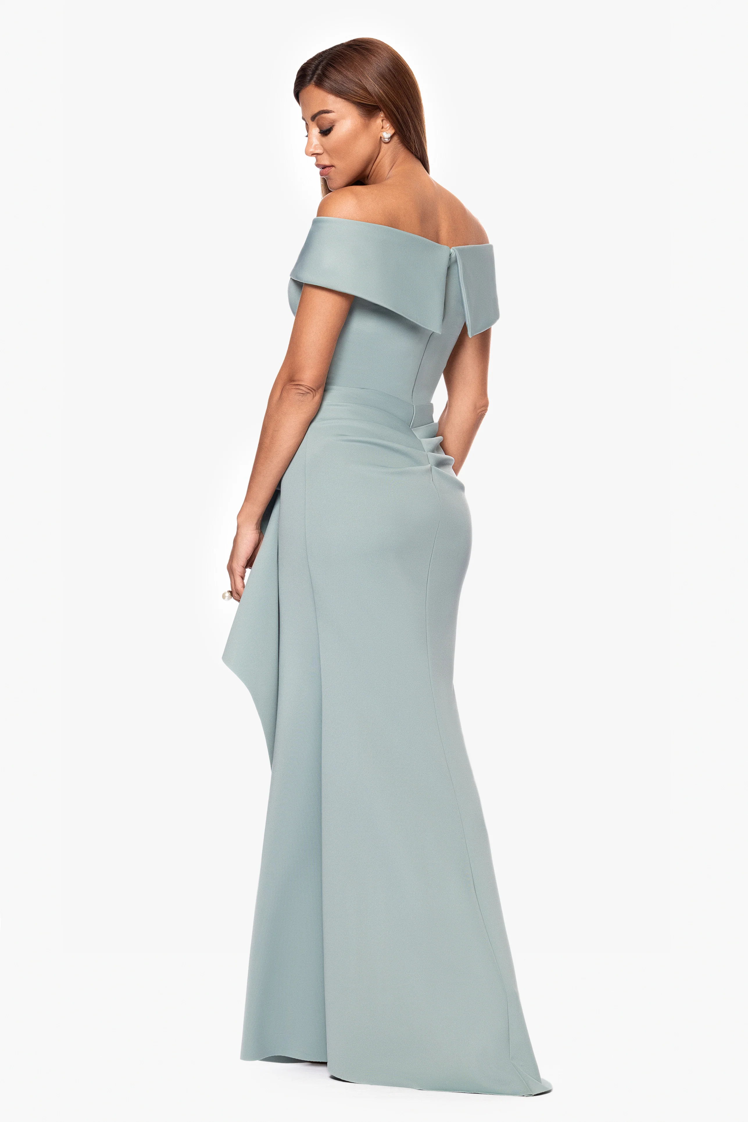 Petite "Patti" Long Off the Shoulder Techno Scuba Dress - Image 25