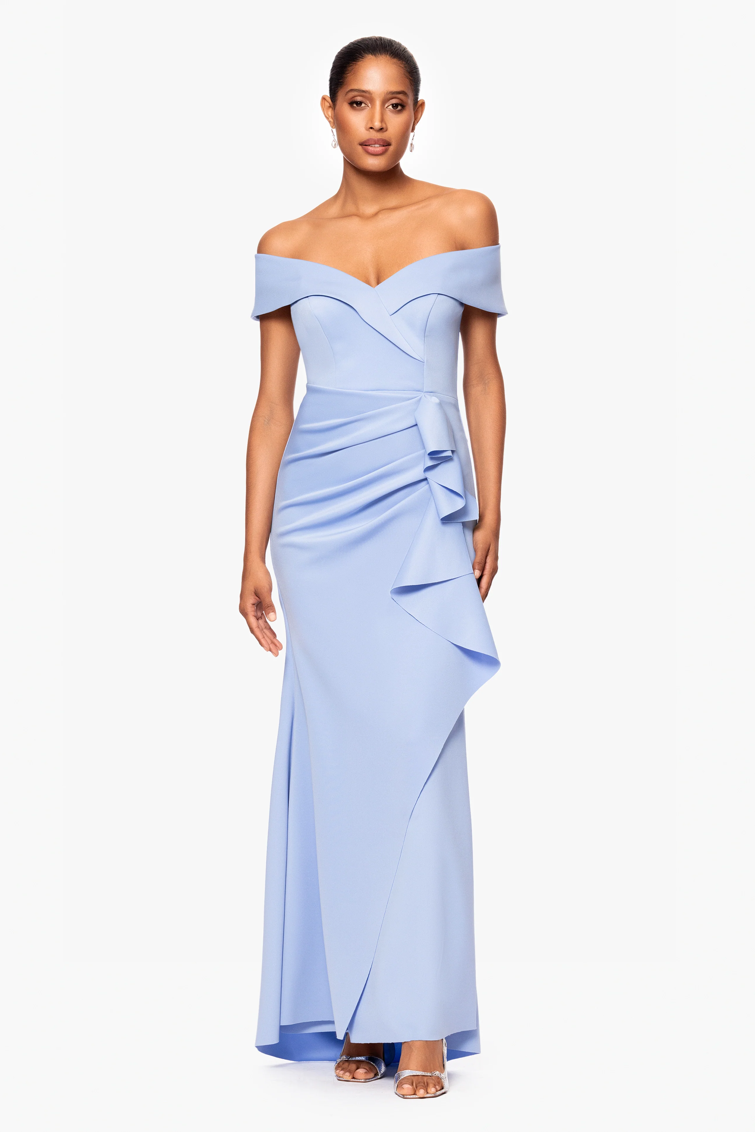 "Patti" Long Off the Shoulder Techno Scuba Dress - Image 31