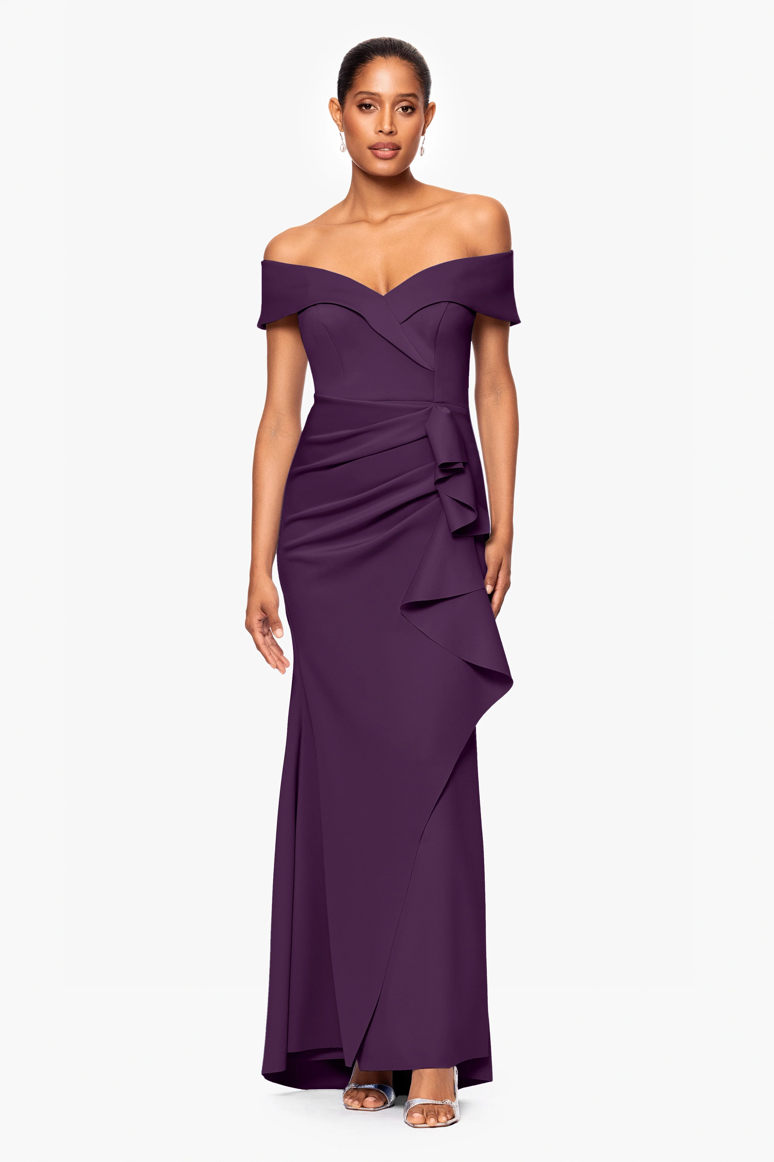 Petite "Patti" Long Off the Shoulder Techno Scuba Dress - Image 4