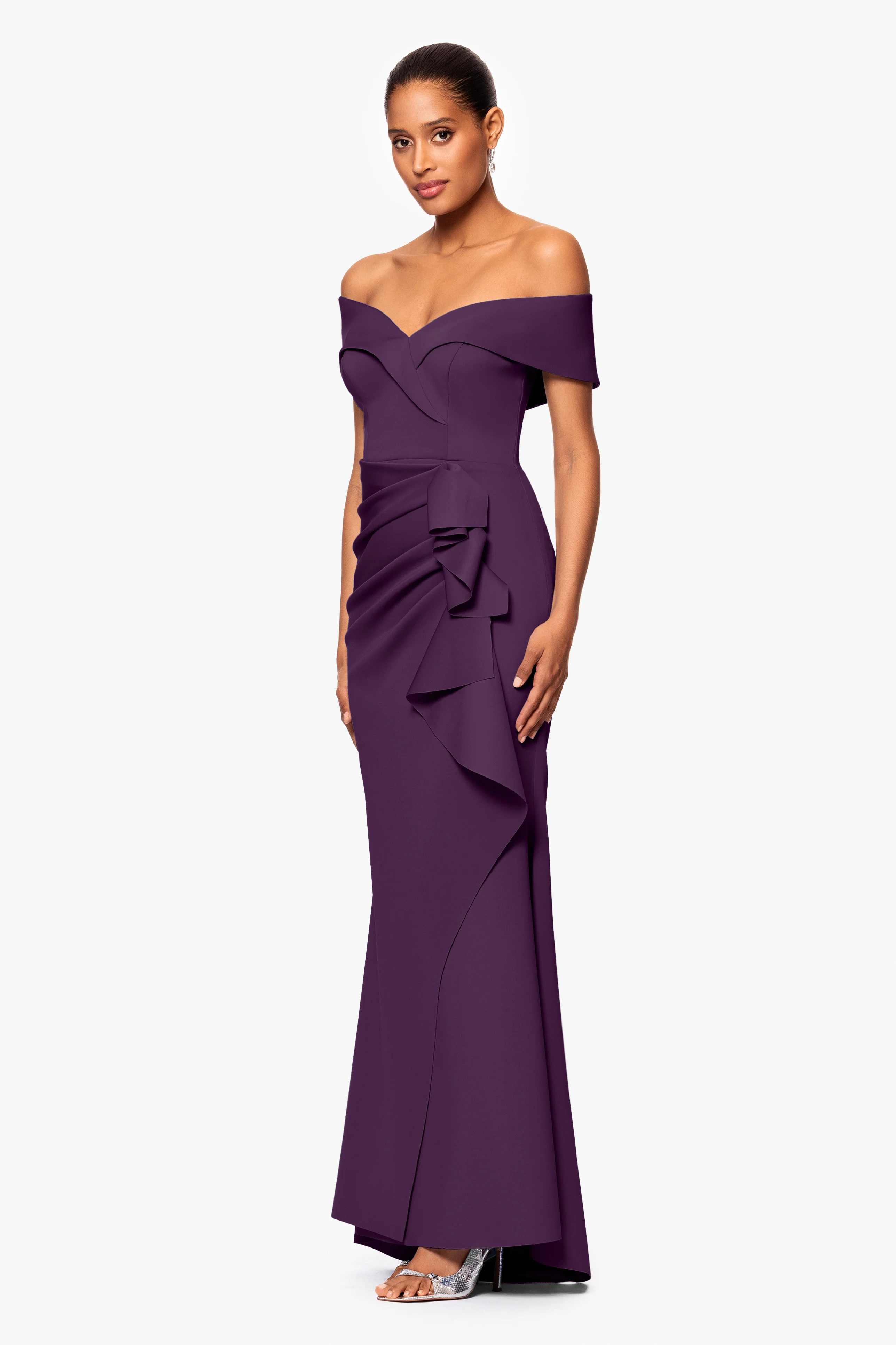 Petite "Patti" Long Off the Shoulder Techno Scuba Dress - Image 5