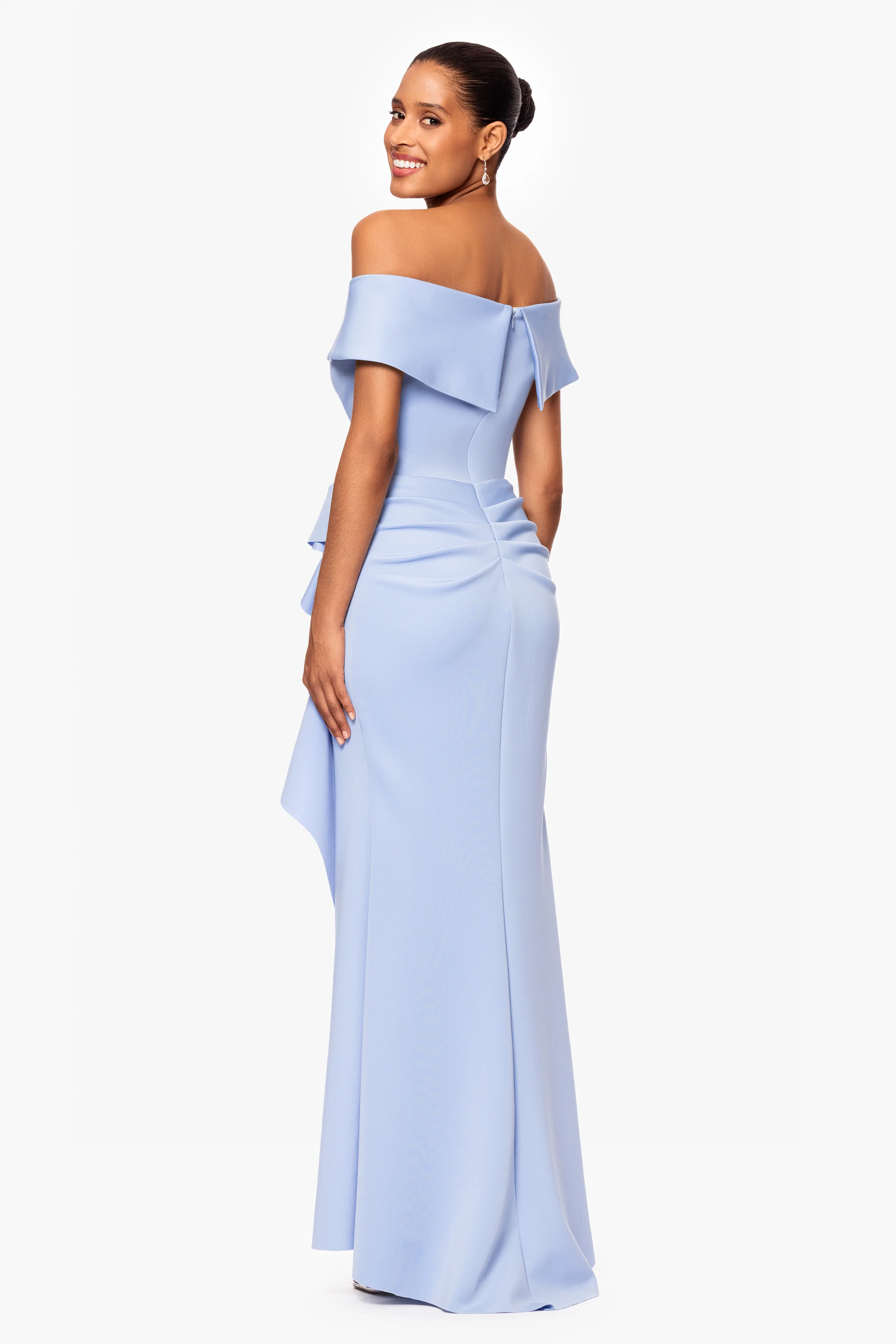 "Patti" Long Off the Shoulder Techno Scuba Dress - Image 33
