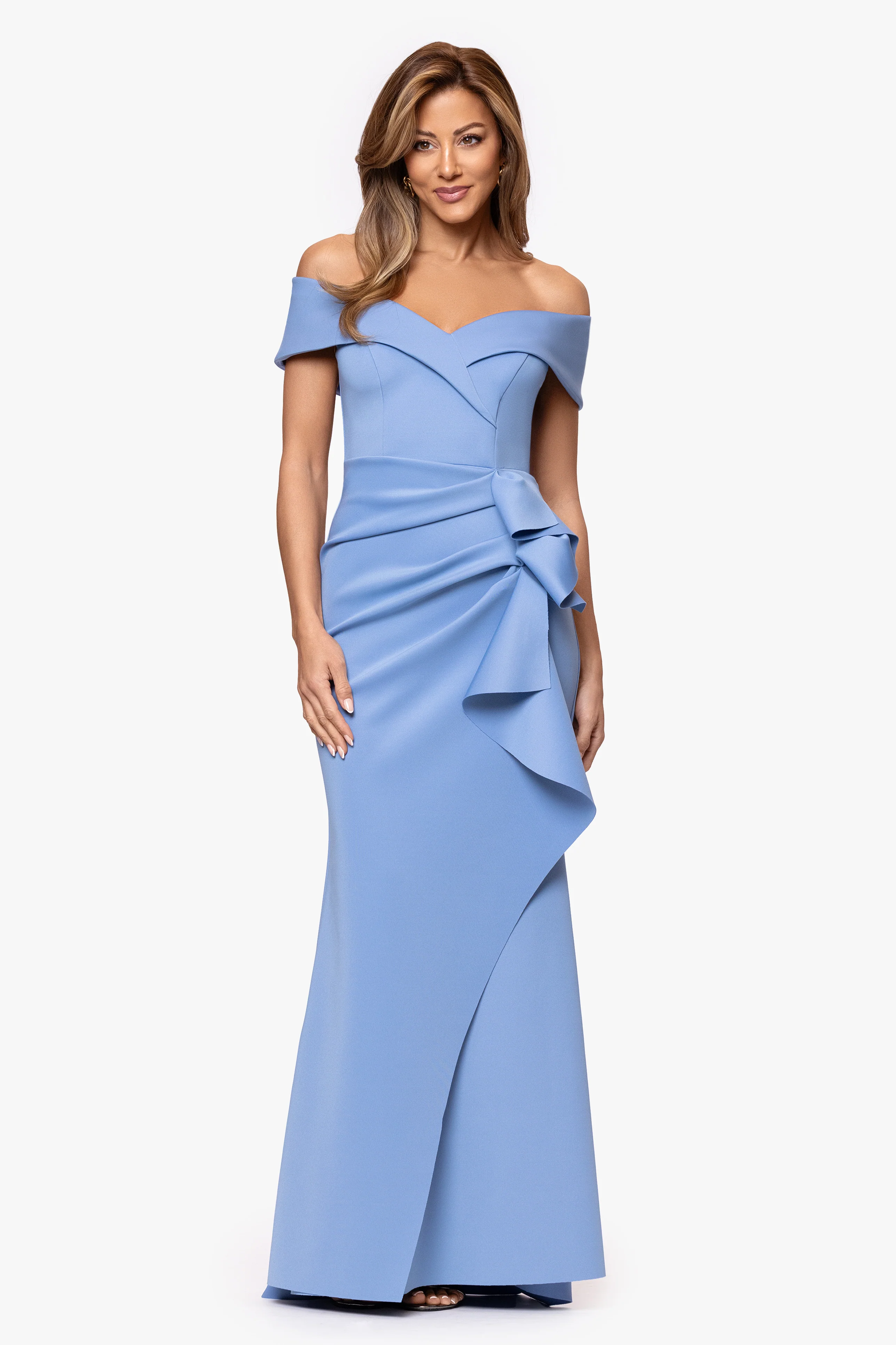 Petite "Patti" Long Off the Shoulder Techno Scuba Dress - Image 35