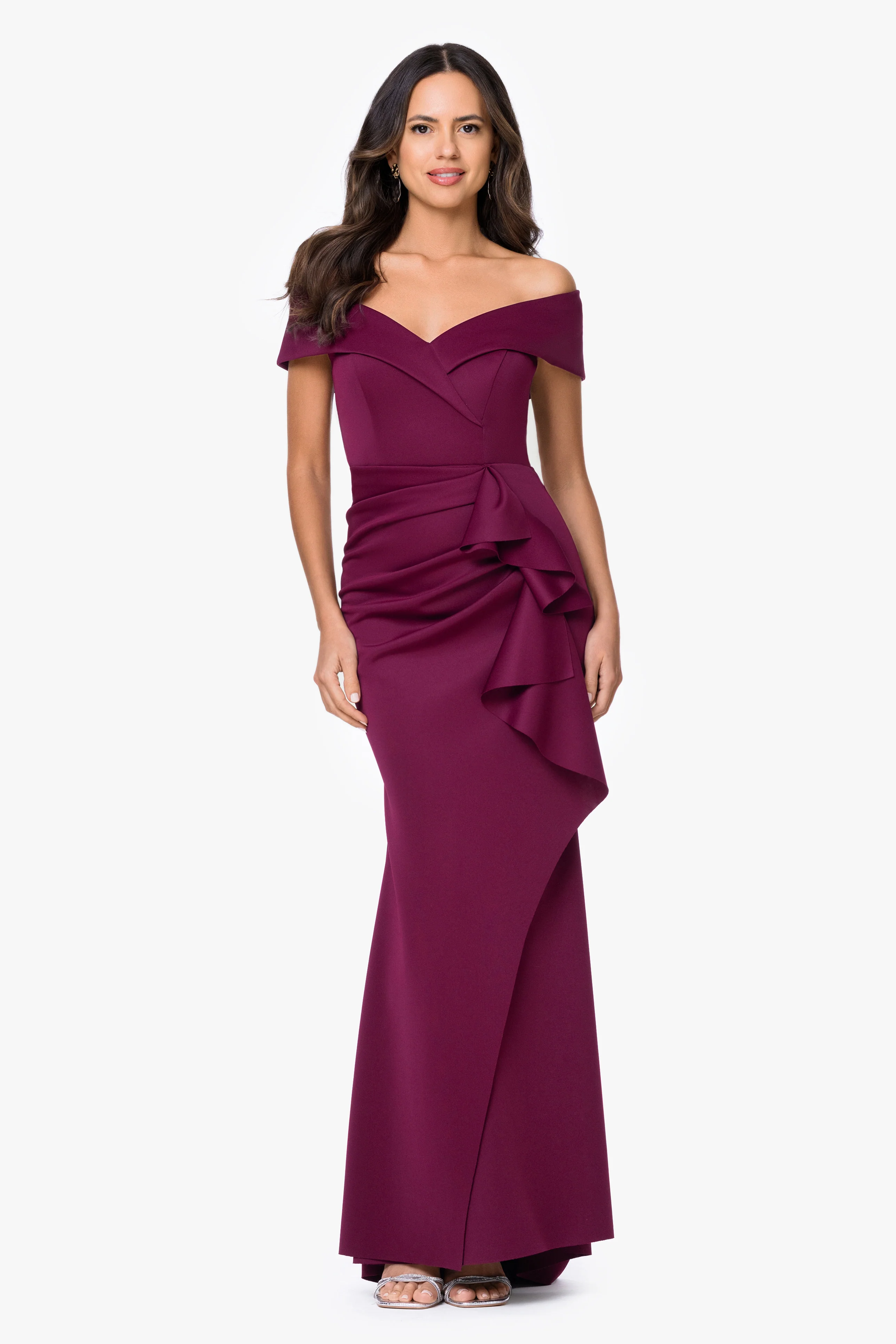 Petite "Patti" Long Off the Shoulder Techno Scuba Dress - Image 40