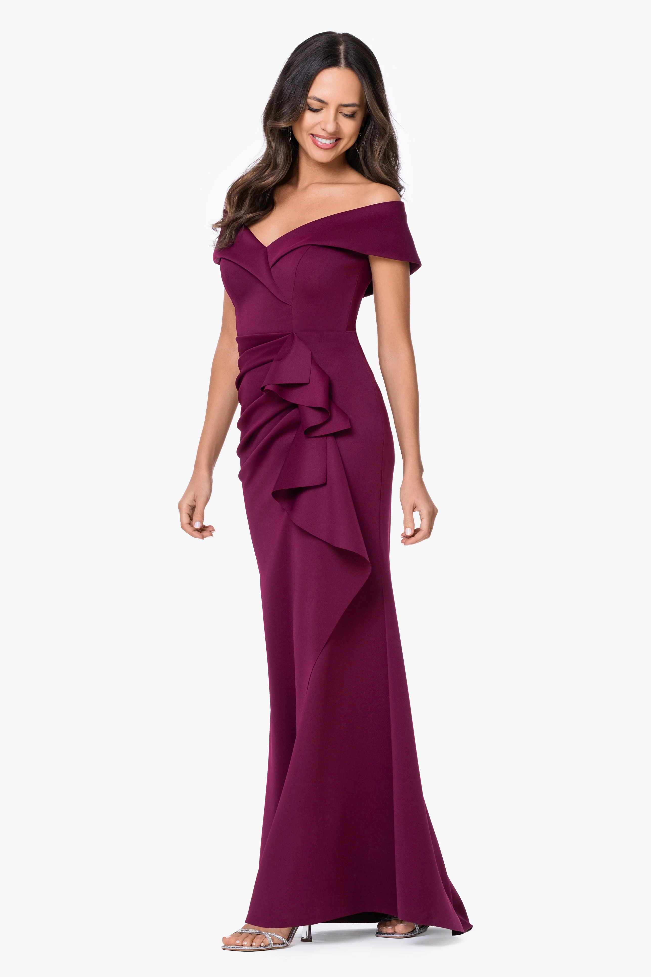 Petite "Patti" Long Off the Shoulder Techno Scuba Dress - Image 43