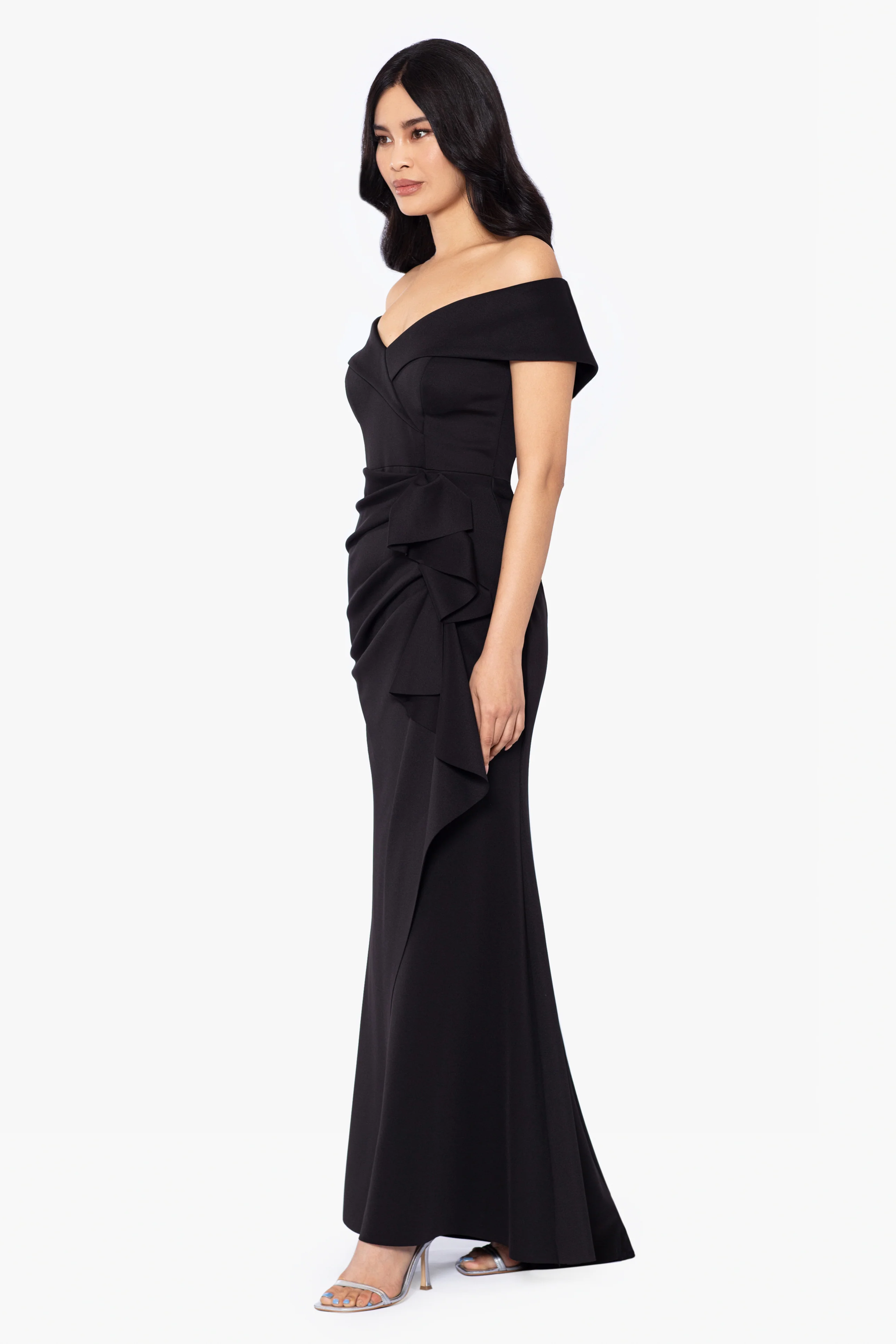 Petite "Patti" Long Off the Shoulder Techno Scuba Dress - Image 11
