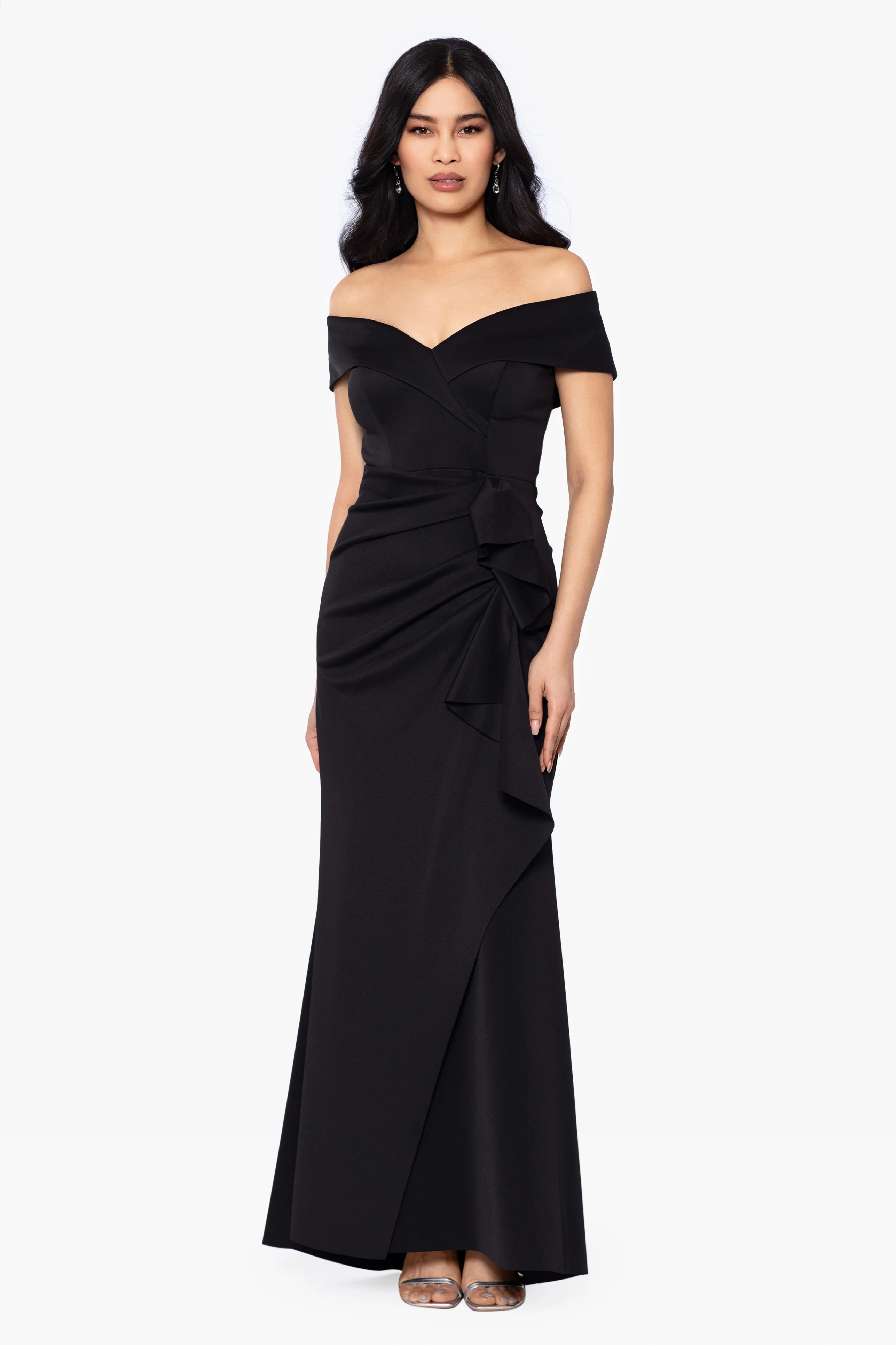 Petite "Patti" Long Off the Shoulder Techno Scuba Dress - Image 8