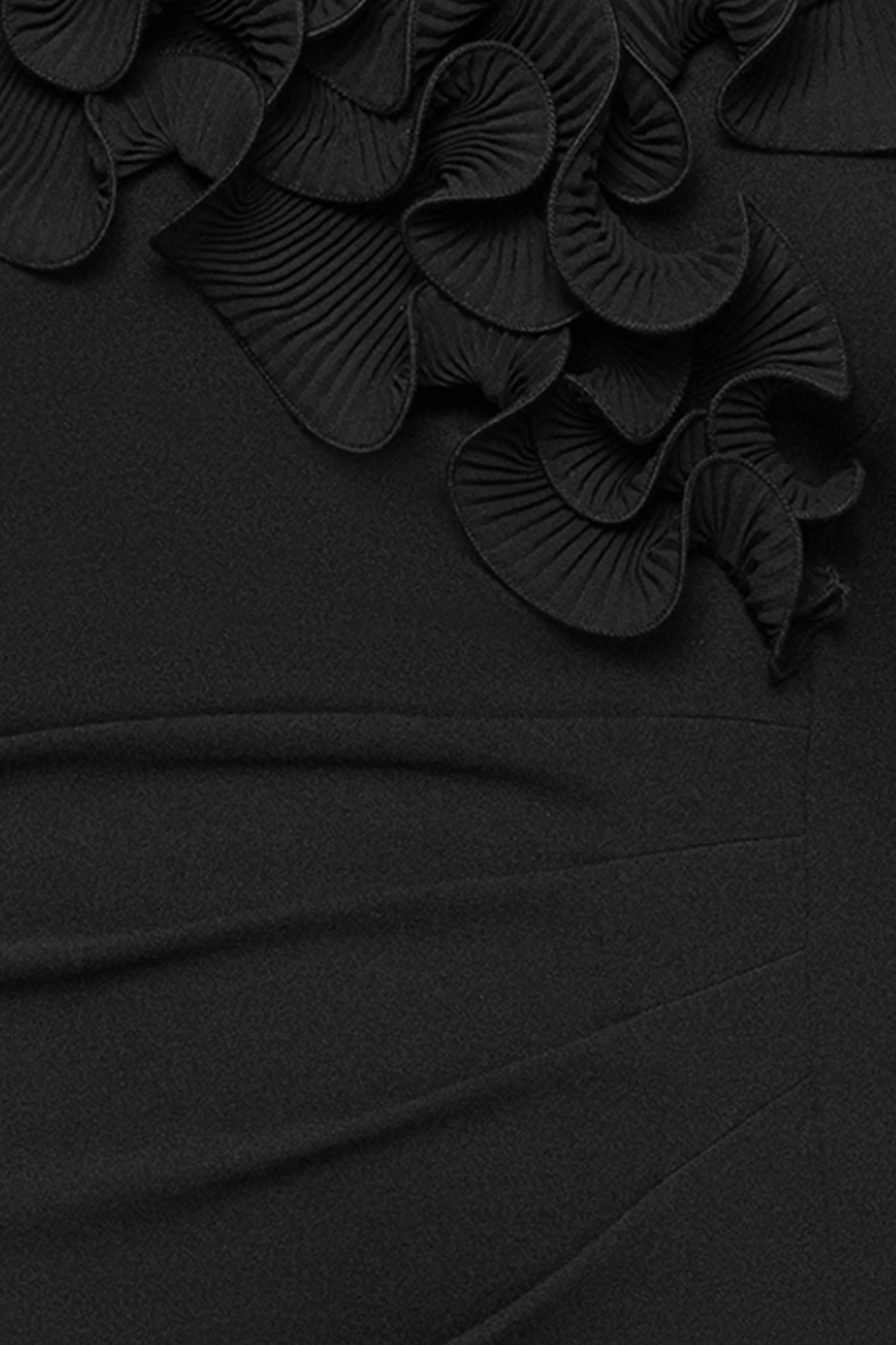 Plus "Anya" Scuba Crepe Off the Shoulder Chiffon Ruffle Neckline Floor Length Dress - Image 7