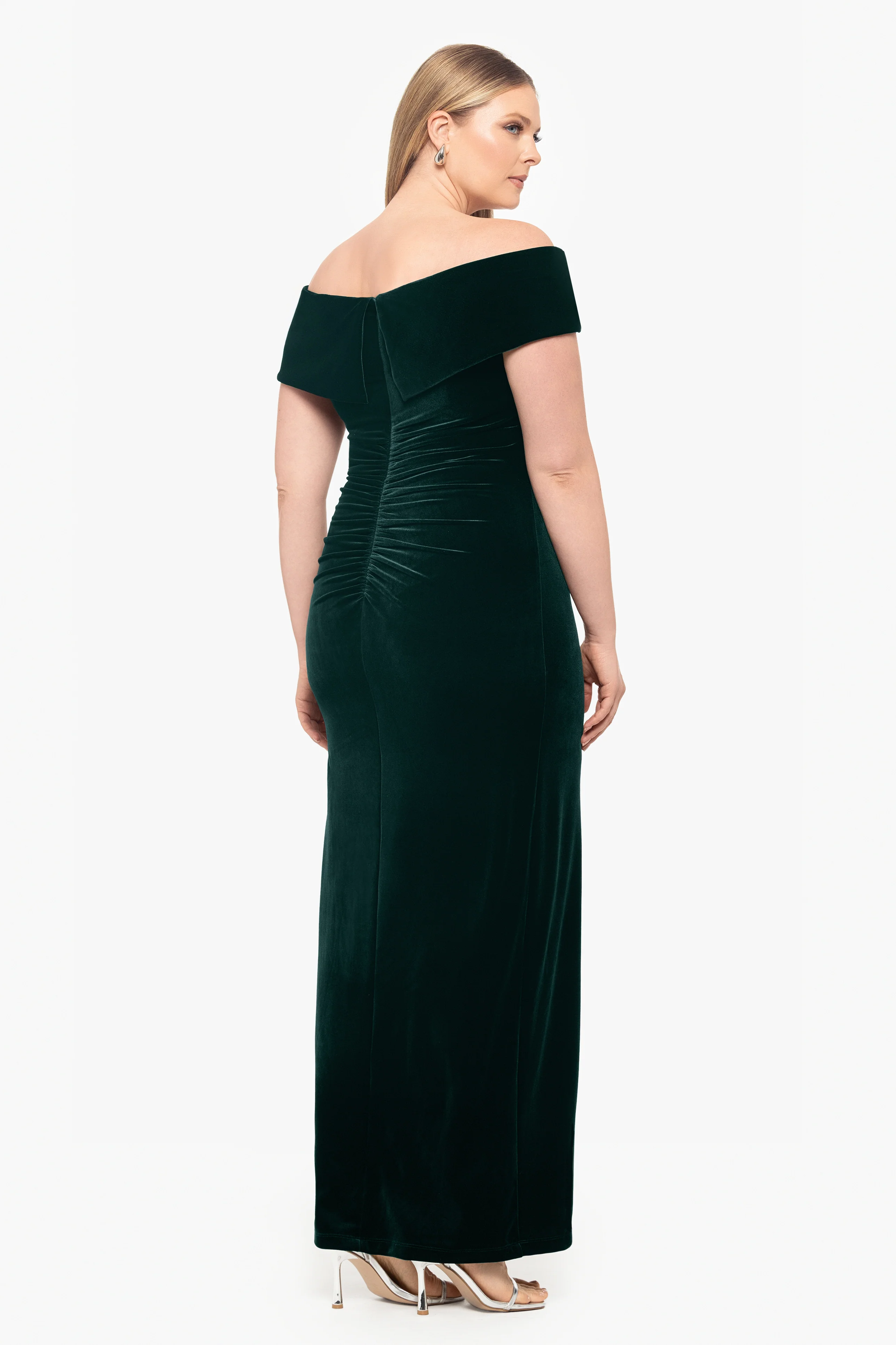 Plus "Charmaine" Long Off the Shoulder Velvet Gown - Image 3